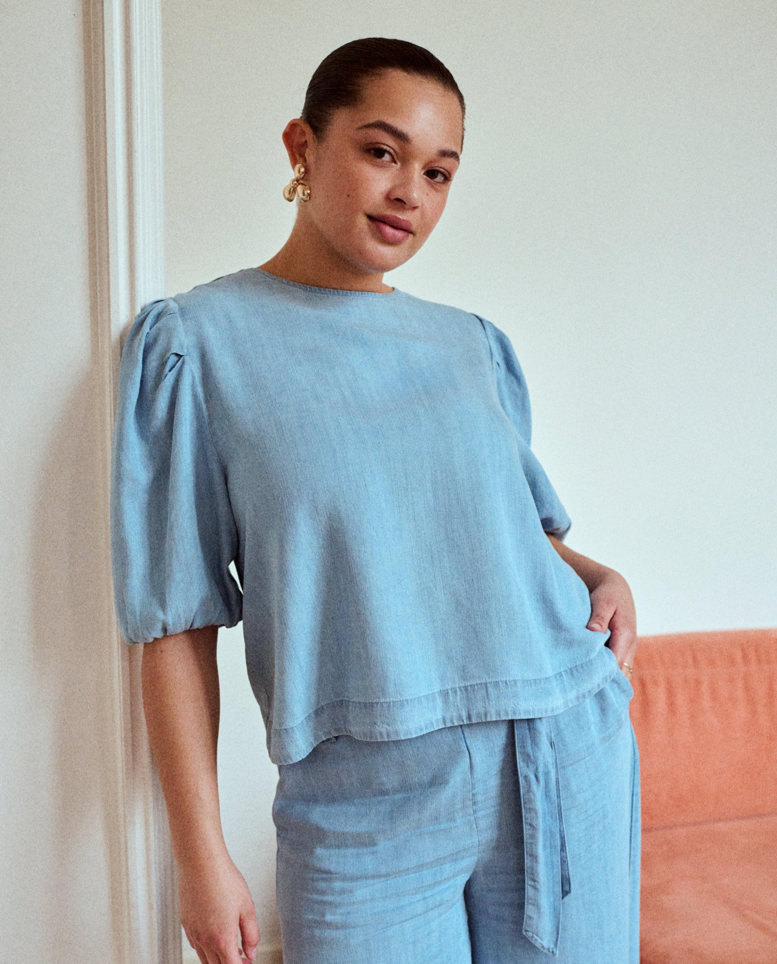 Bluză Thelma & Louise Blue cu aspect denim albastru deschis