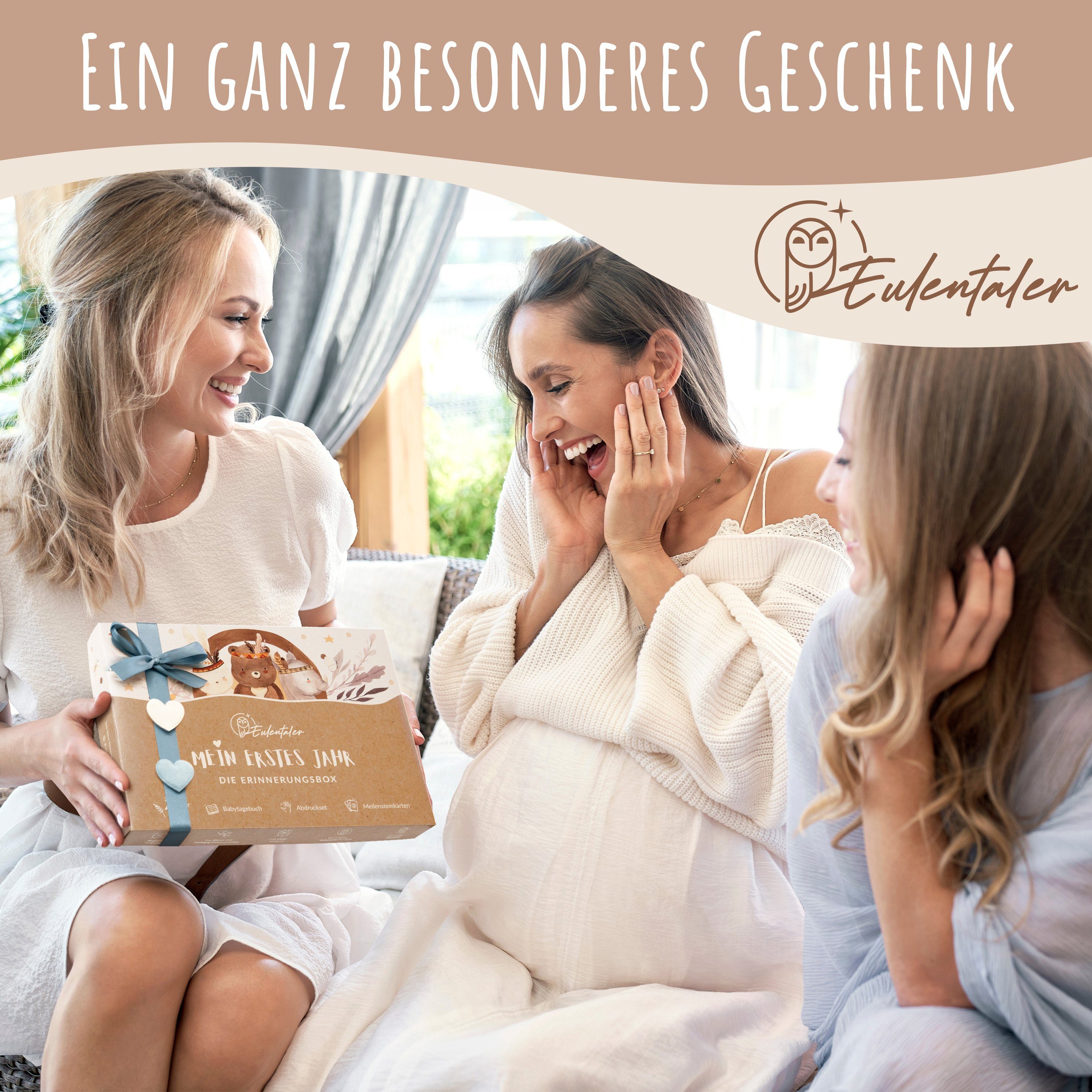 Eulentaler Tagebuch I Die Erinnerungsbox I Mein erstes Jahr I Von Pädagogen gestaltet, I Babytagebuch, 48 Meilensteinkarten & Abdruckset