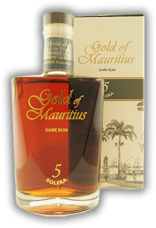 Gold of Mauritius Dark Rum 5 Solera Gold of Mauritius Dark Rum 5 Solera Komplexer und weicher Rum, im Solera-Verfahren gereift. 0,7	 Liter - Vol 40%