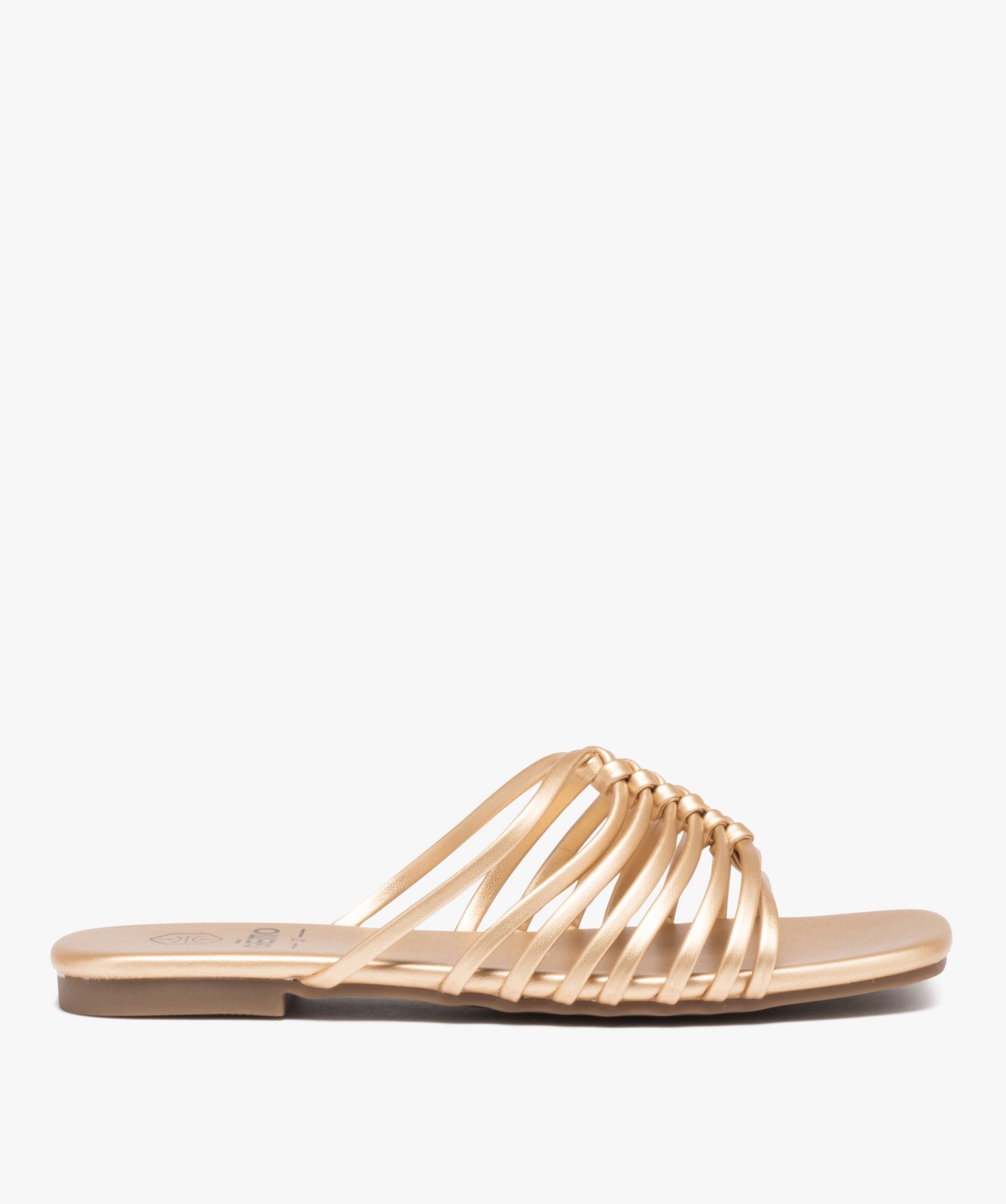Mules femme à talon plat dessus à fines brides unies or | GEMO