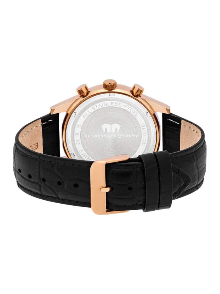 Rhodenwald & Söhne Herren Chronograph roségold Echtleder schwarz in schwarz günstig kaufen 21,5 cm