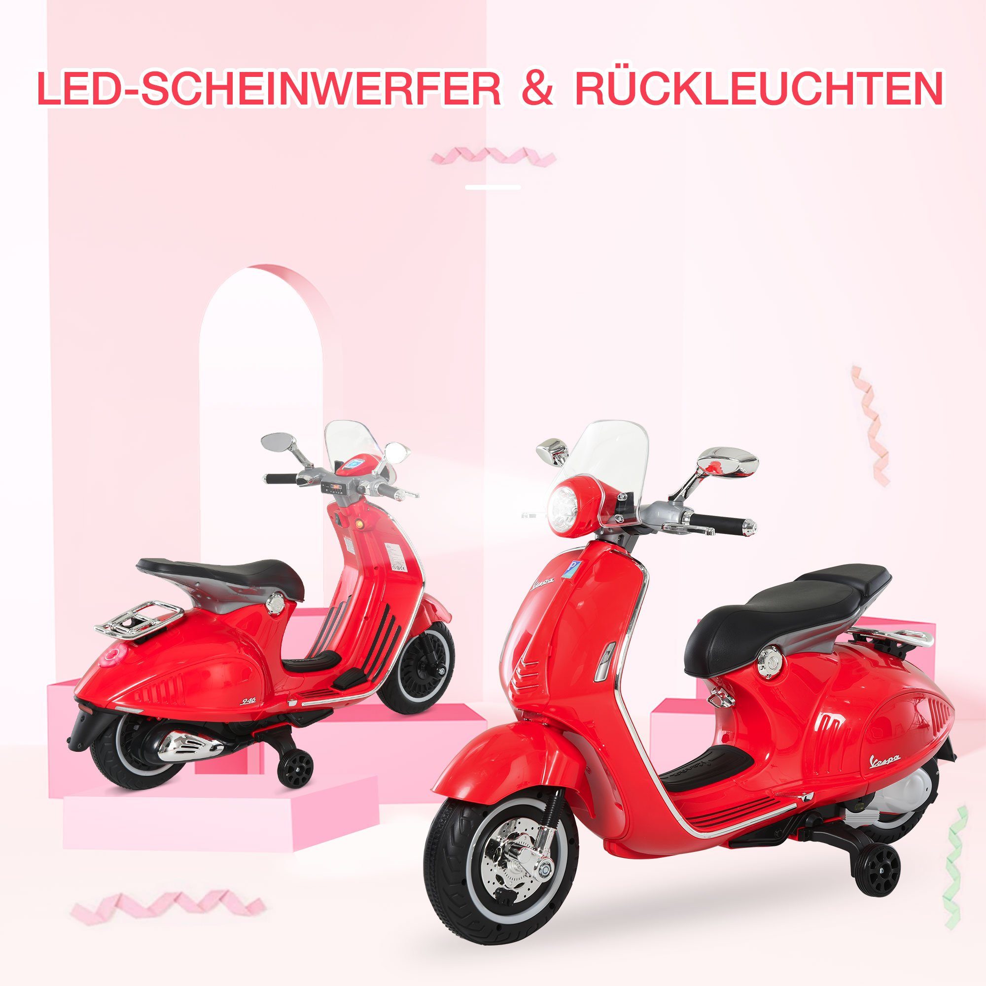 HOMCOM electric children's motorcycle children's vehicle with MP3 music lighting, 3-6 years, PP, white, load capacity 30 kg, (1 piece), 108L x 49W x 75H cm
