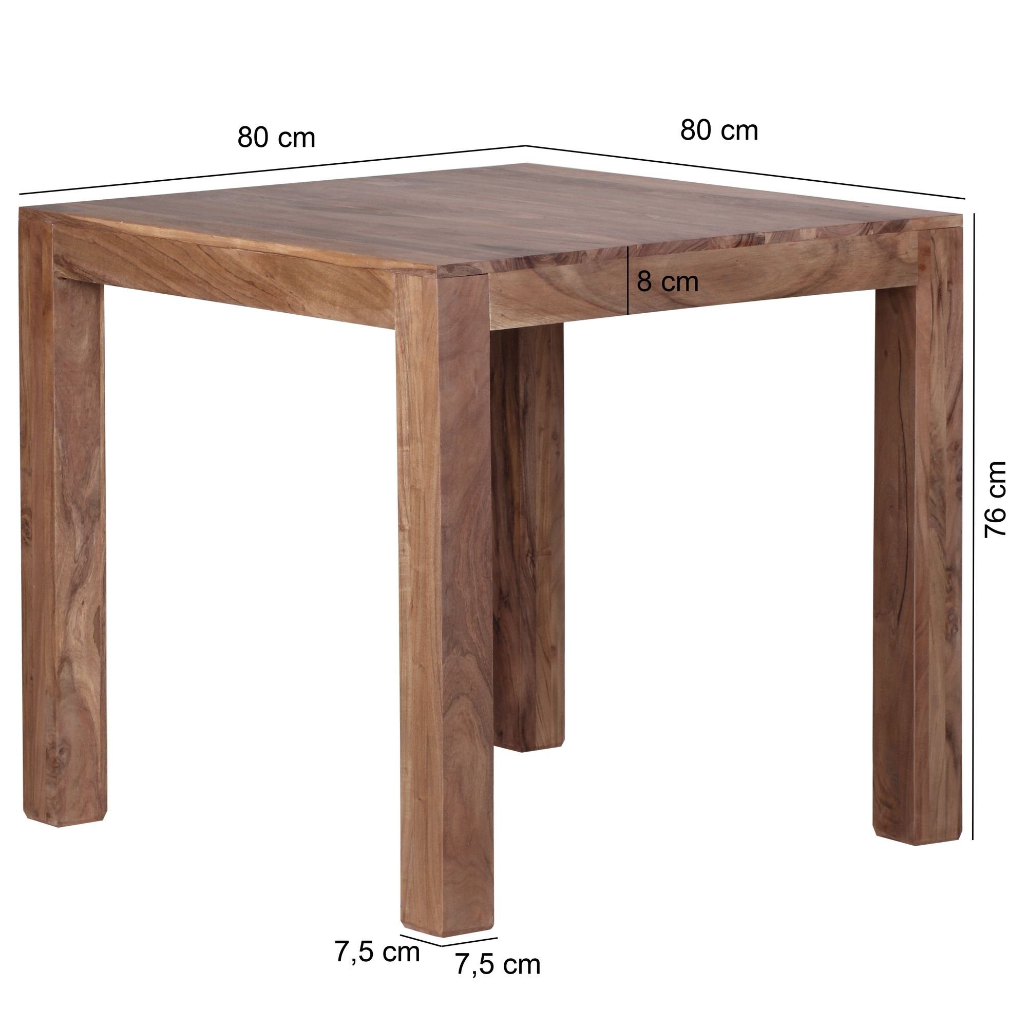 FINEBUY Esstisch FB39799 (Akazie Massivholz 80x80x76 cm Esszimmertisch), Küchentisch Esszimmer Modern, bis zu 4 Personen