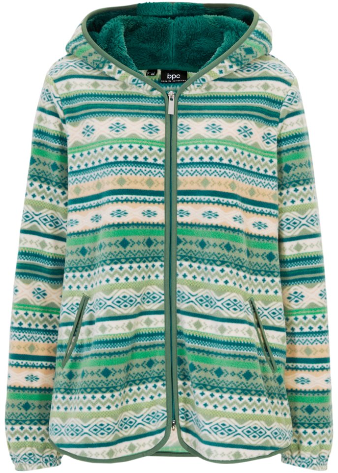 Kapuzen-Fleecejacke mit Norweger-Muster