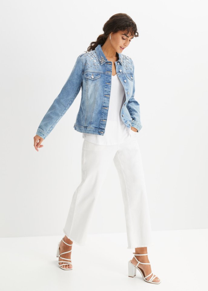 Jeansjacke mit Strass-Applikation