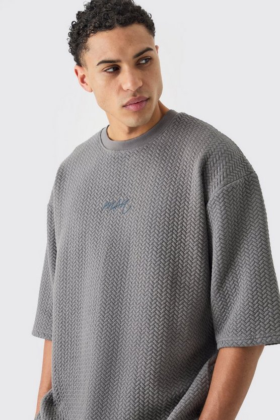 Gestepptes Oversize T-Shirt mit Fischgräten-Print