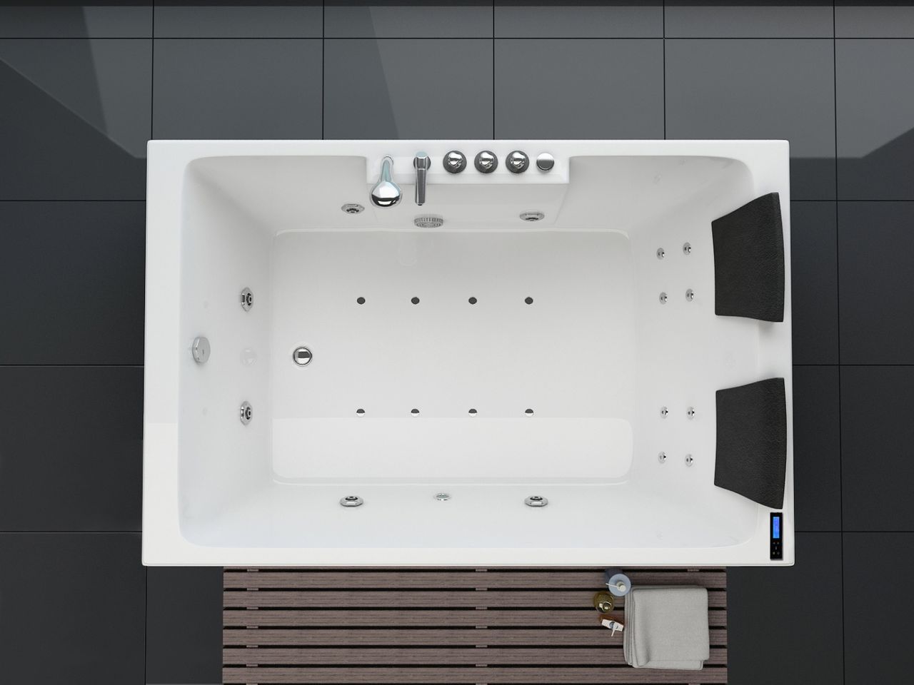 PureHaven Whirlpool 180x120 cm Heizung Reinigungsprogramm & Lichttherapie Wasserfall Bluetooth-fähiges Soundsystem
