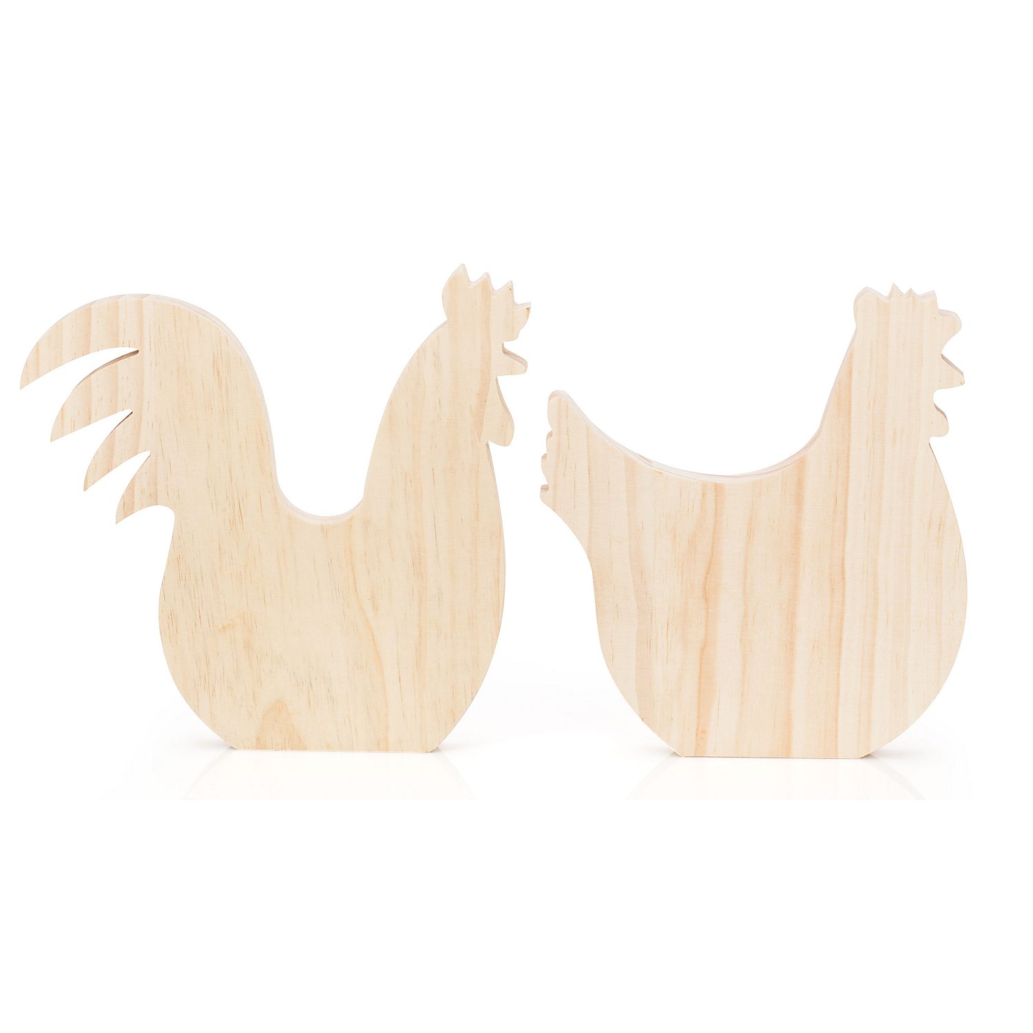 Huhn und Hahn aus Holz, 25,5 cm und 24,5 cm, 2 Stück