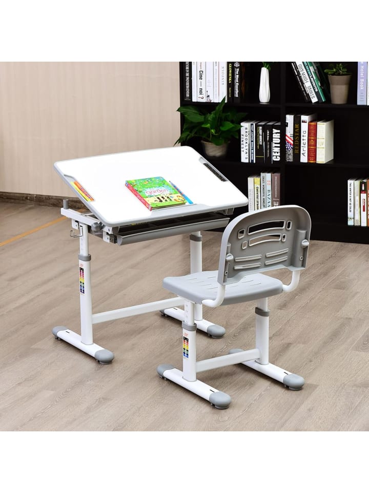 COSTWAY Schreibtisch mit Stuhl in Grau günstig kaufen onesize
