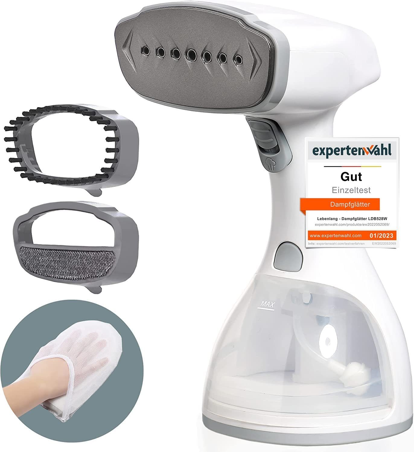 Lebenlang Dampfbügeleisen Steamer Dampfglätter LCD Hand Dampfbürste Reisebügeleisen für Hemden, 1500,00 W, 1500W, <30 Sekunden Aufheizen, Bügelhandschuh, 300ml Tank