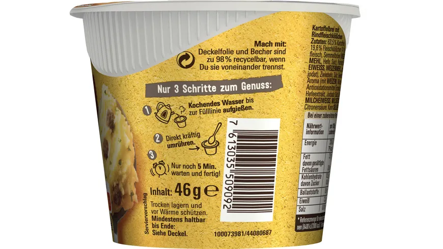 MAGGI 5 Minuten Terrine Kartoffelbrei mit Fleischklößchen 46 g
