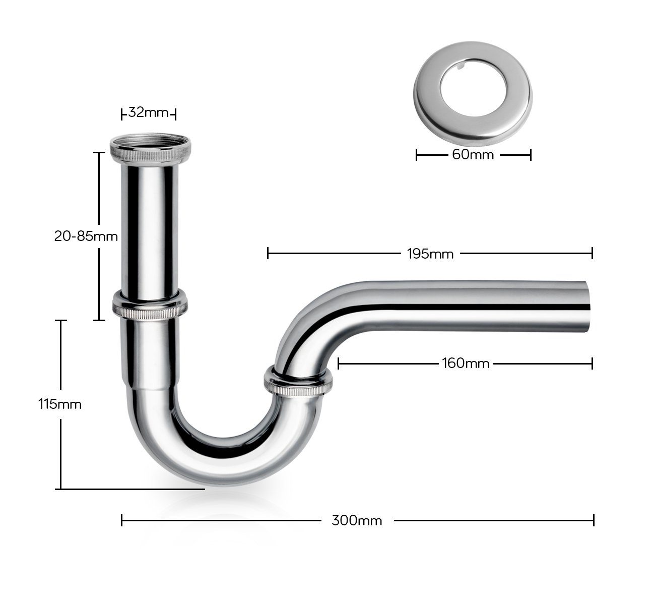 Homewit Siphon Universal Siphon für Waschbecken & Waschtisch, (Set, 1-tlg., Edelstahl Röhrensiphon), Verchromt, 1/4