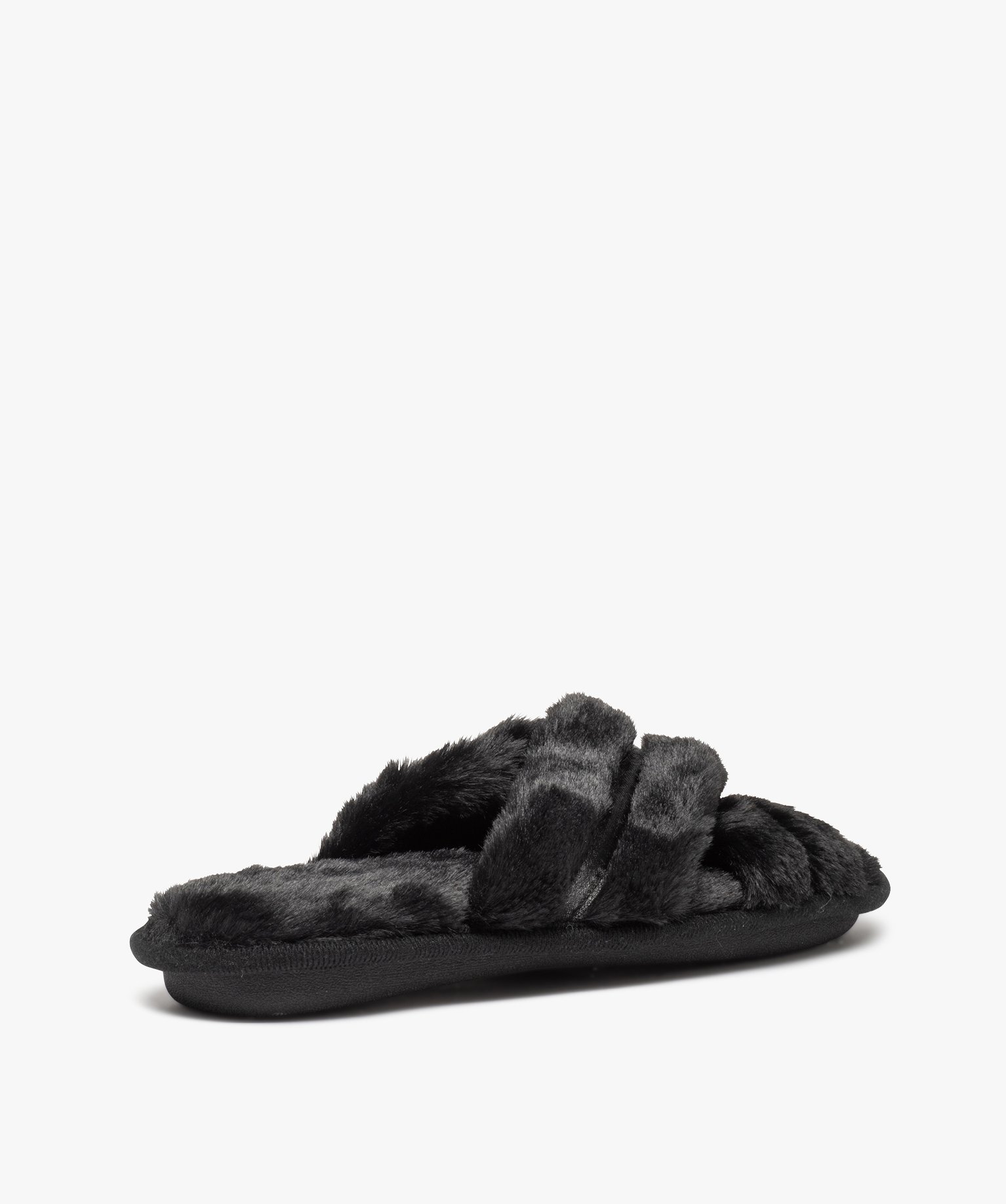 Chaussons femme mules ouvertes en fourrure imitation noir | GEMO