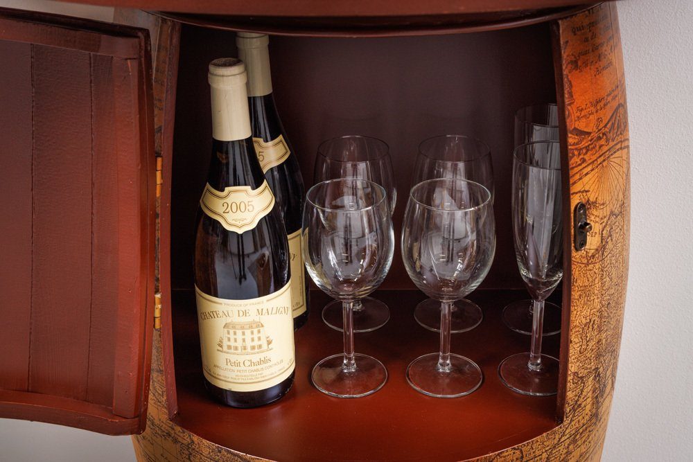riess-ambiente Weinregal SEVEN SEAS 80cm natur / braun, Einzelartikel 1-tlg., Wohnzimmer · Massivholz · Barschrank · Fass · Weltkarte