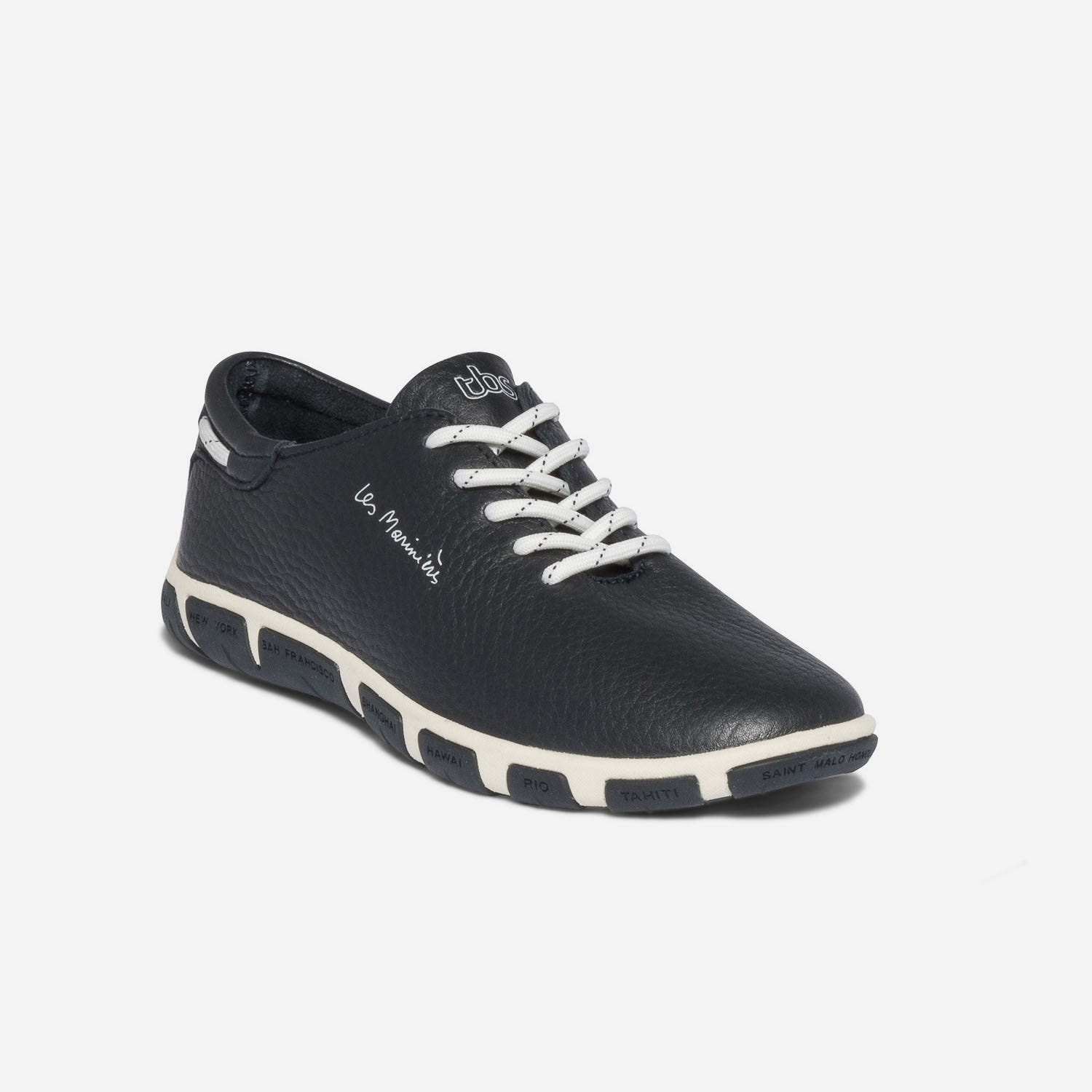 Tennis TBS bleu marine en cuir à semelle bicolore