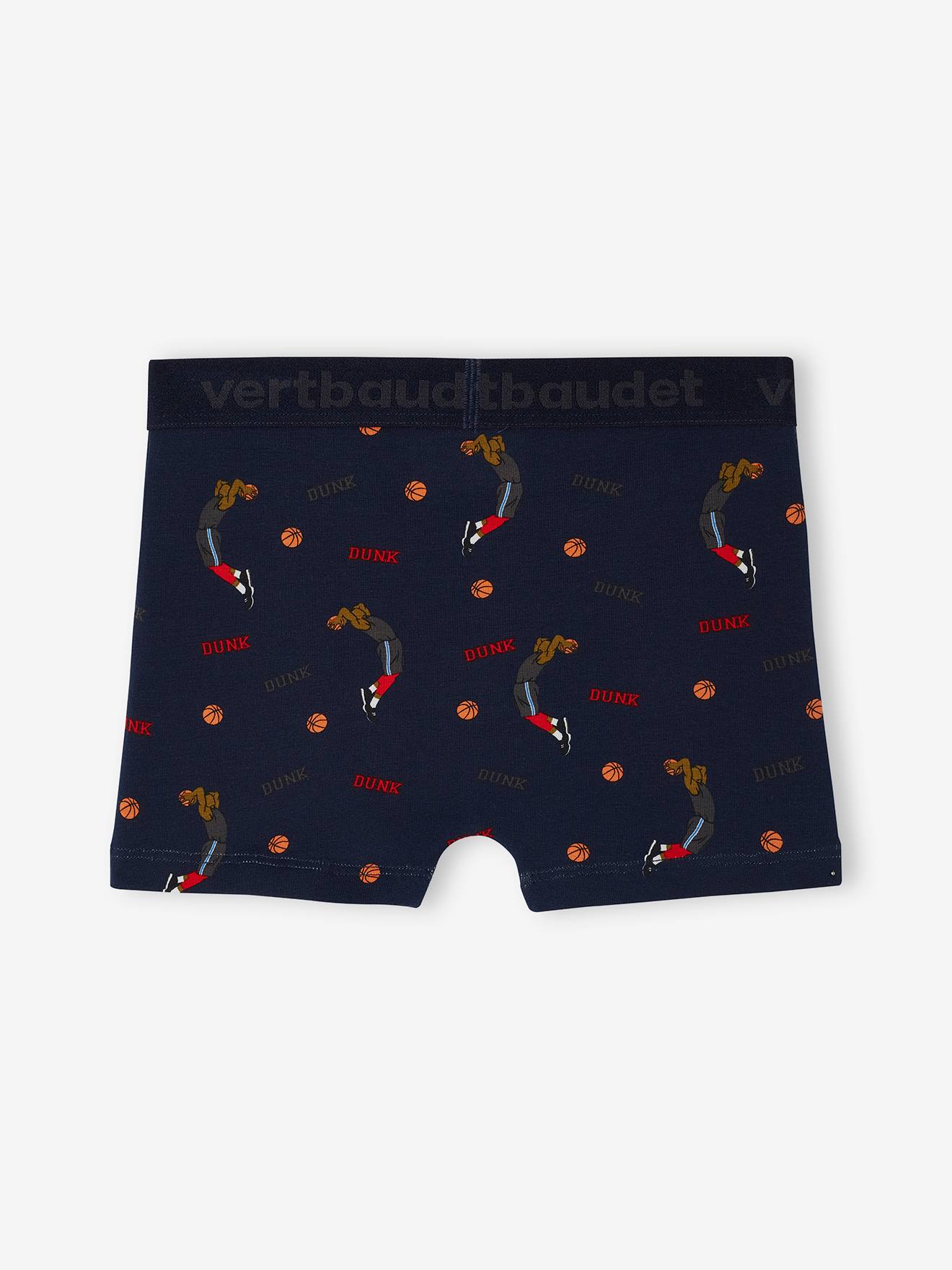 Vertbaudet 5er-Pack Jungen Boxershorts mit Bio-Baumwolle, Basketball - grau meliert