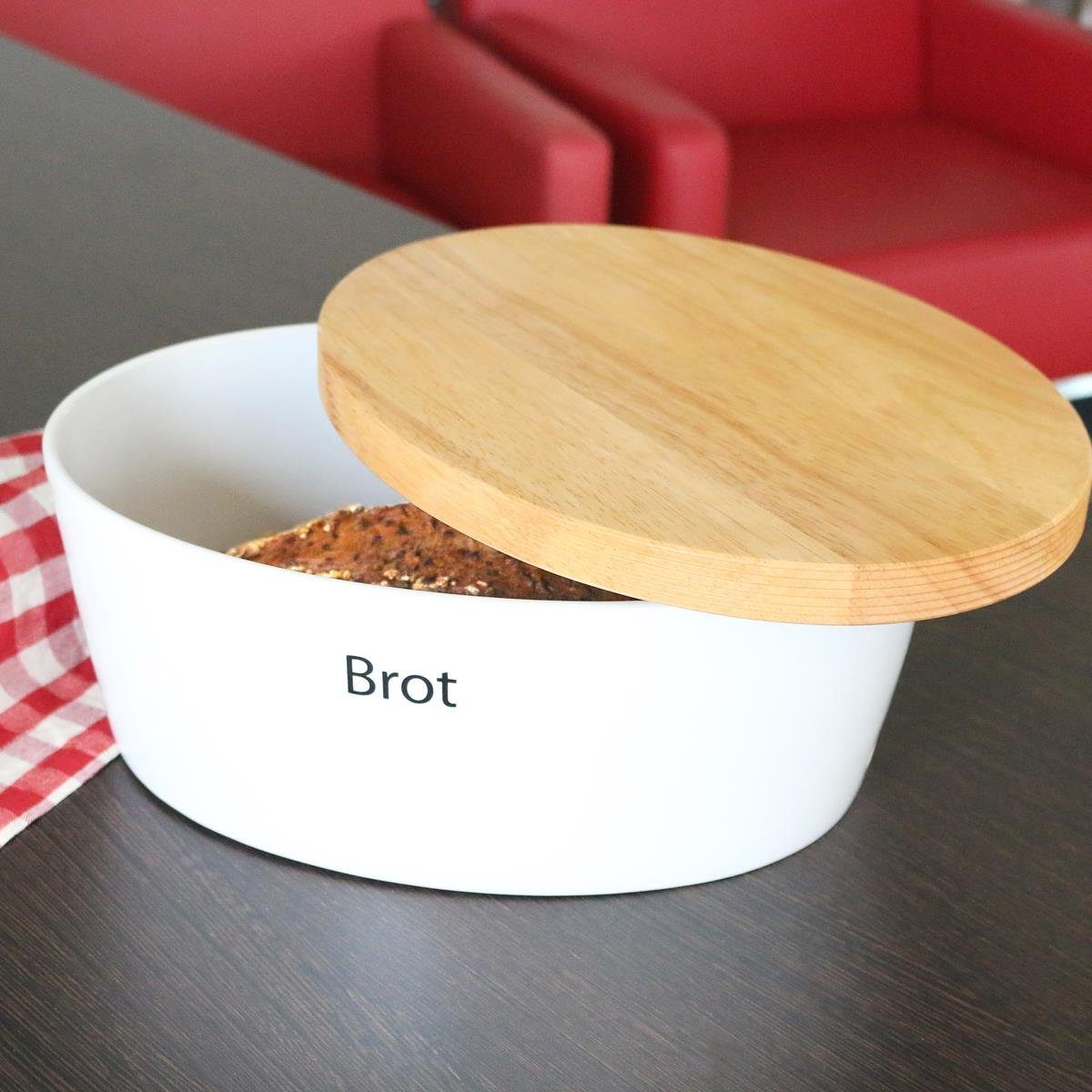 Continenta Brotkasten CONTINENTA Brot-Topf aus Keramik weiss mit Holzdeckel ca. 30 x 23 x, Keramik und Holz, (Stück)