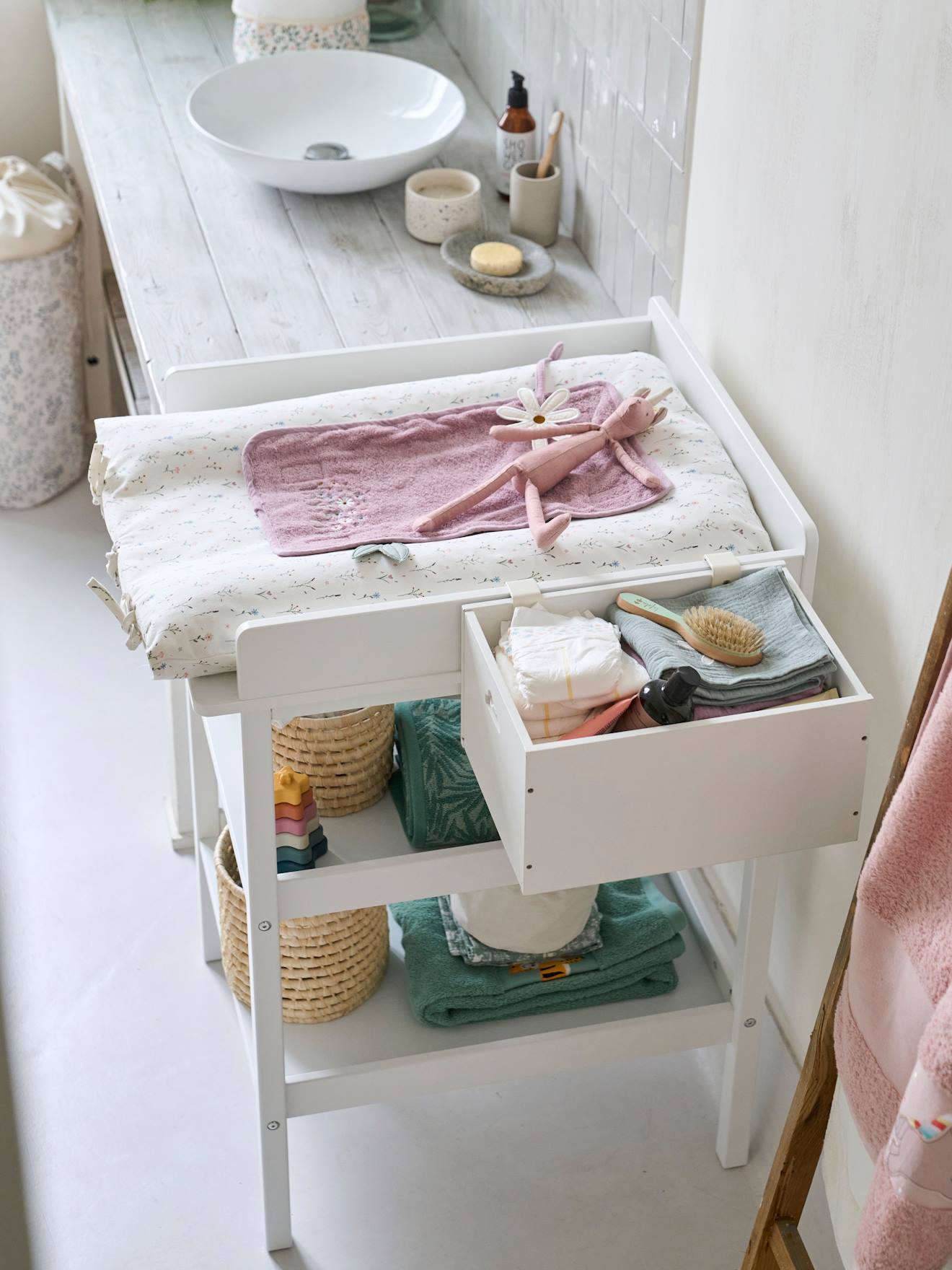 Vertbaudet Babyzimmer Wickeltisch MADISON mit 2 Ablagen - weiß