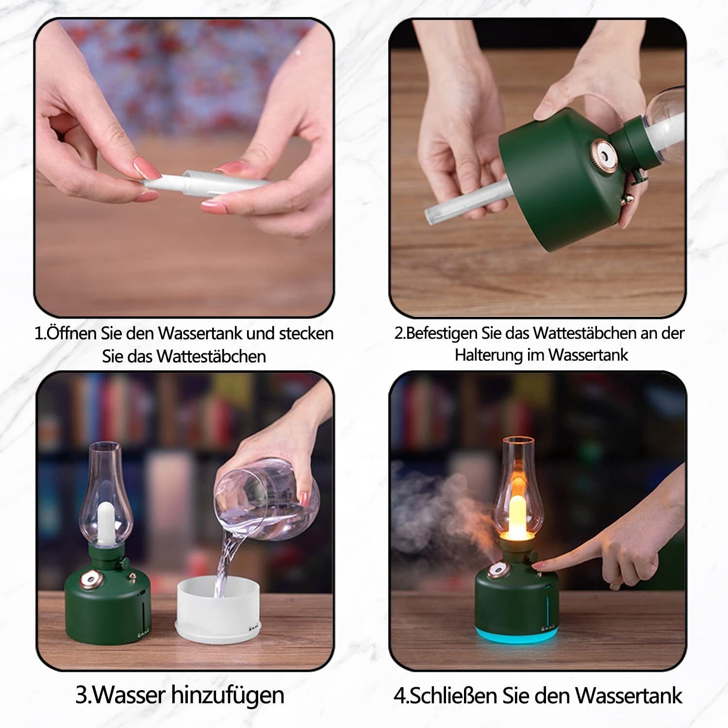 ZMH Diffuser Aroma Luftbefeuchter 260ML Vintage Dimmbar Ätherische Timer, mit LED-Lampe