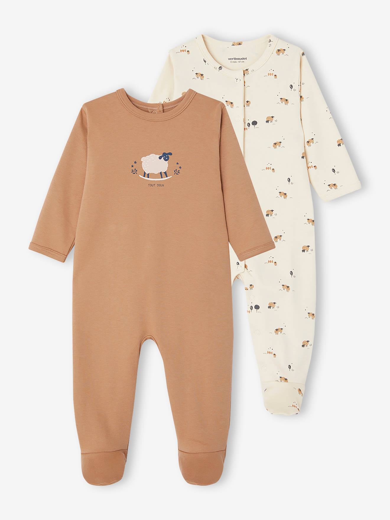 Vertbaudet 2er-Pack Baby Jersey-Strampler Oeko-Tex - pack karamell schäfchen