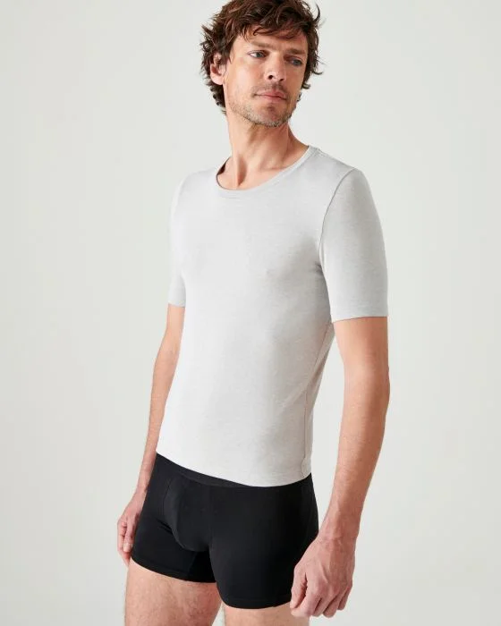 T-shirt col rond fine côte, manches courtes Thermolactyl
