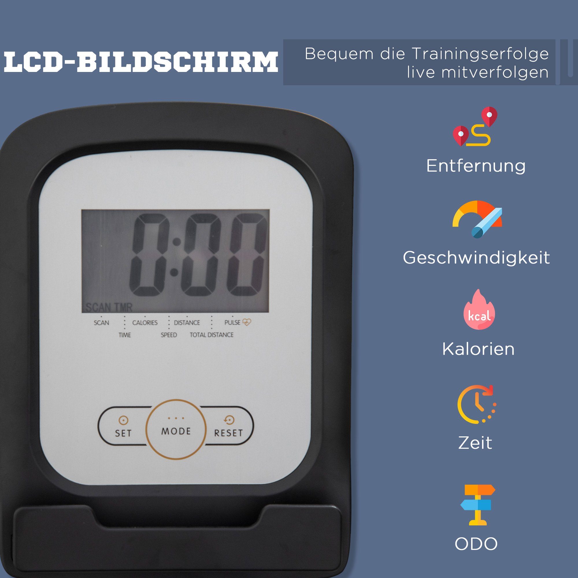 HOMCOM Heimtrainer Fahrradtrainer 8 stufig einstellbarem Magnetwiderstand Stahl ABS (1-tlg., mit LCD-Anzeige einstellbar Nutzergewicht bis 110 kg), BxLxH: 62x103x122-137 cm