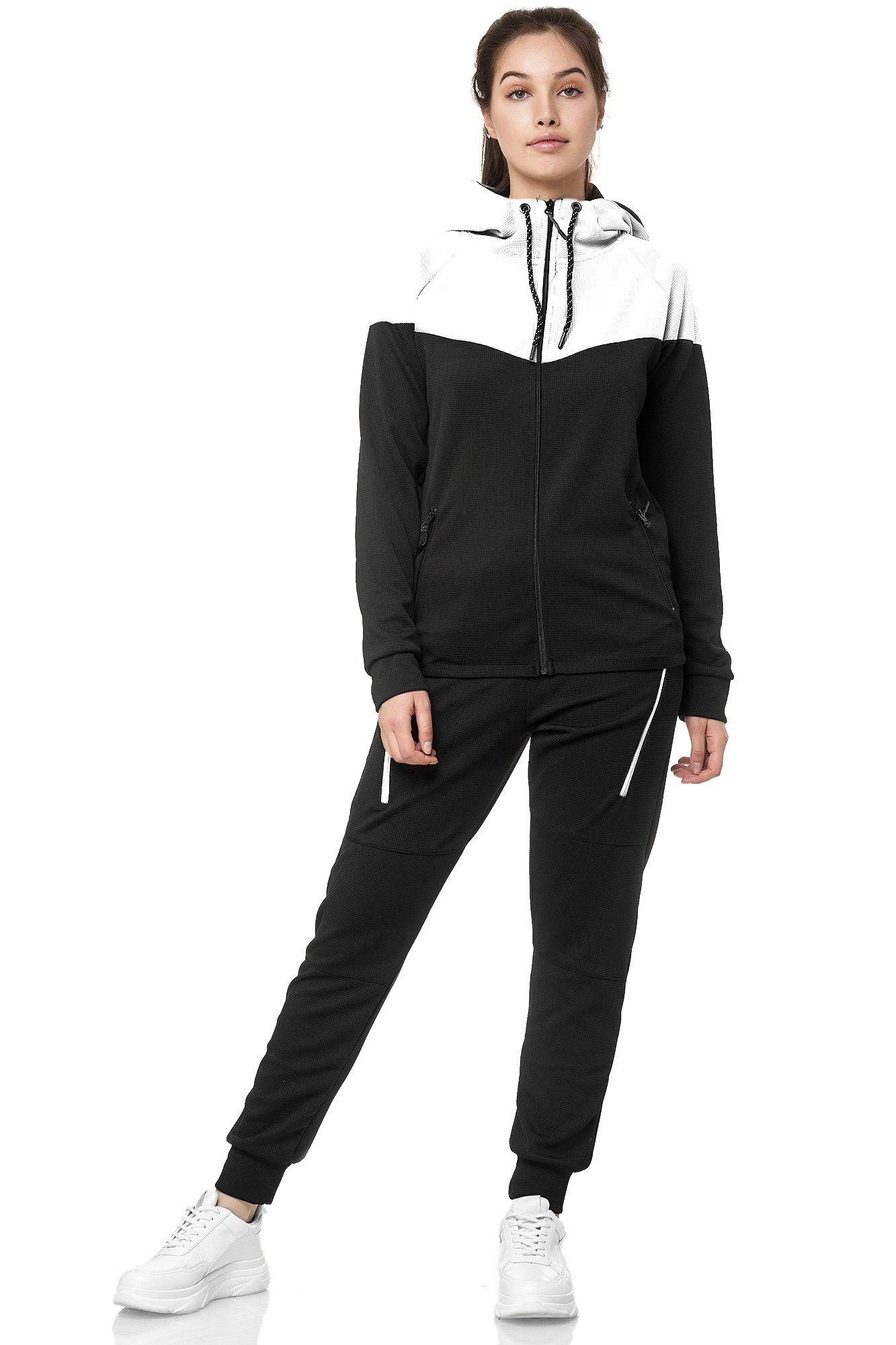 L.gonline Freizeitanzug Damen Jogging-ANZUG, Freizeitanzug, Sporthose und Kapuzenjacke, 984 (Kapuzenjacke mit Reißverschluss, Hose, 2-tlg), Fitness Freizeit Casual