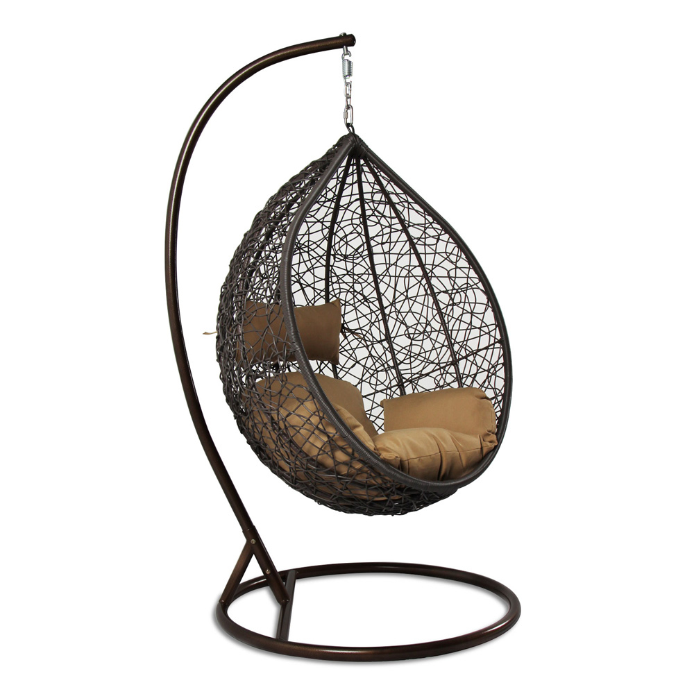 PureHaven Hängesessel 115x120x202 cm Rattan-Kunststoffgeflecht elegant geformt mit Kissen wasserfest strapazierfähig gefederte Aufhängung braun/kupfer