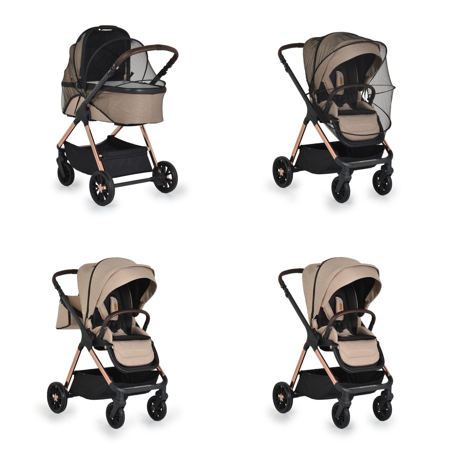 Cangaroo Kombi-Kinderwagen Kombikinderwagen 3 in 1 Empire, Babyschale, Babywanne, Sportsitz, Tasche