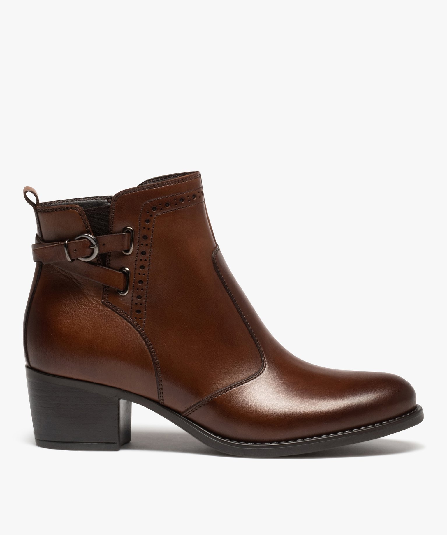 Boots femme en cuir à talon carré et à zip - Taneo marron | GEMO