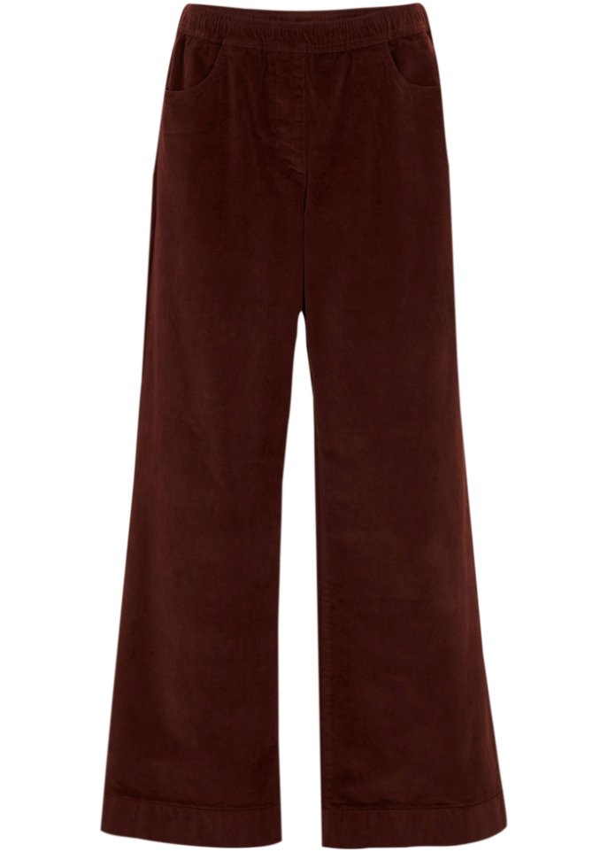 Weite Stretch-Marlenehose mit High-Waist-Schlupfbund aus Cord