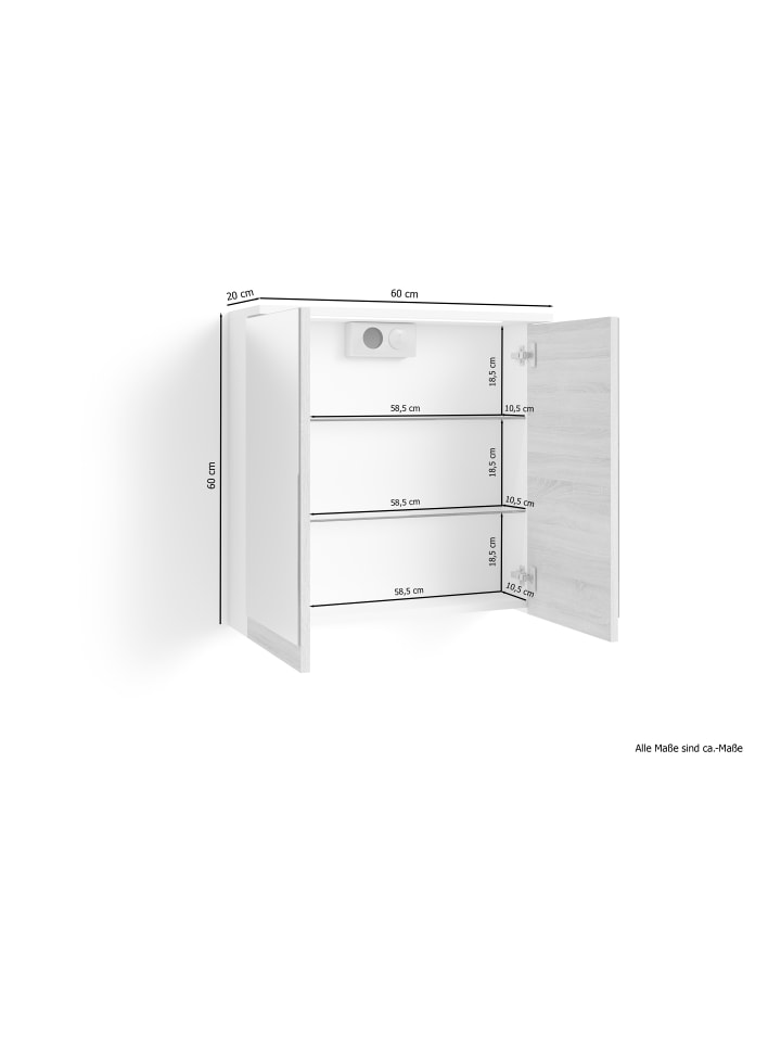 byLiving Spiegelschrank MARINO in Schneeweiß / Eiche - (B) 60 x (H) 60 x (T) 20 cm günstig kaufen onesize