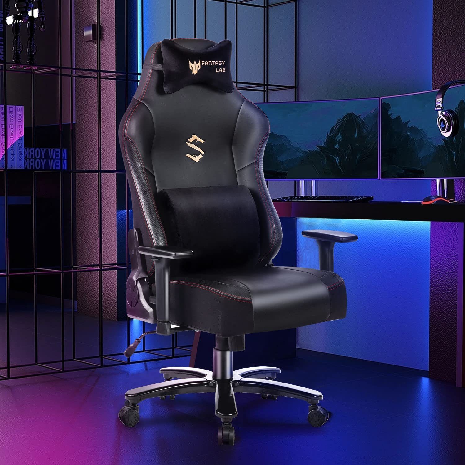 suptek Gaming-Stuhl Ergonomischer XL Gaming Stuhl mit Massagefunktion (180KG Belastbar, Verstellbare 3D-Armlehnen, Große Sitzfläche), Ergonomischer Gaming Sessel, 180 kg Belastbarkeit