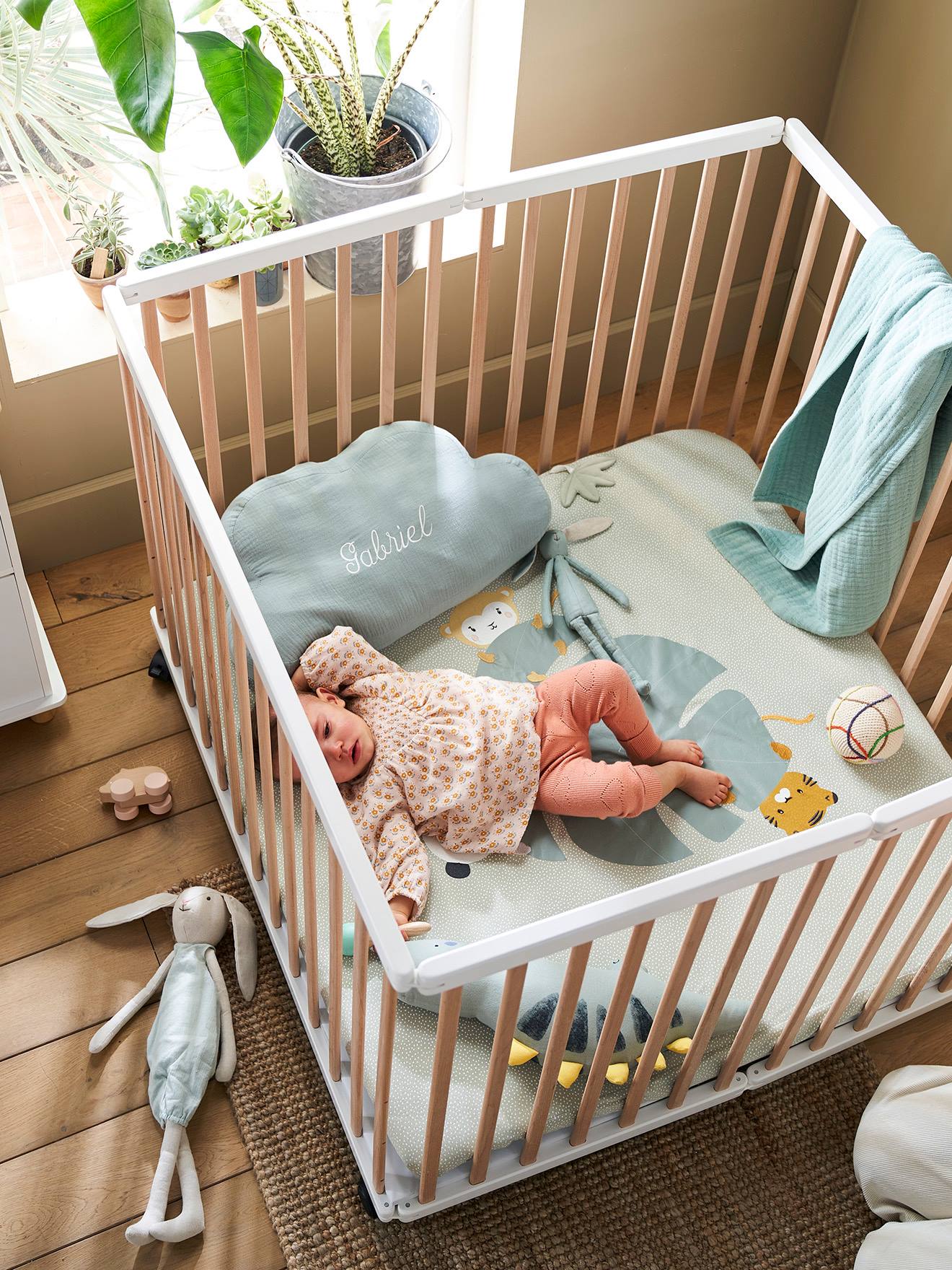 Vertbaudet Baby Laufgitter aus Holz, klappbar - weiß