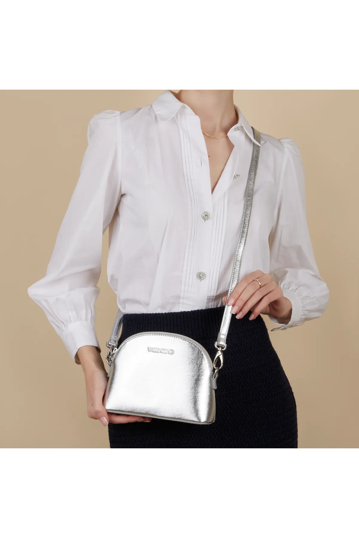 1'ASLAN  Valentino Bags Mayfair Silberfarbene Umhängetasche VBS7LS01MARGENTO
