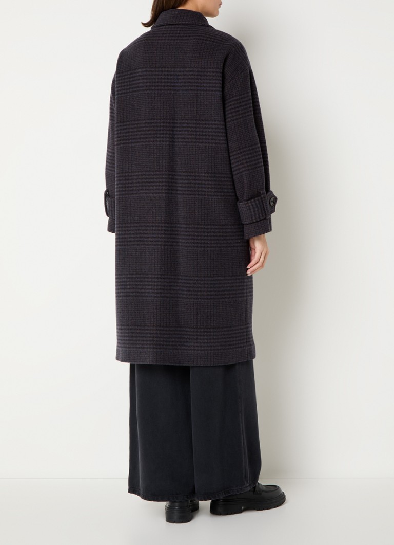 Sessùn Miamia coat in wool blend with checked design and flap pockets
