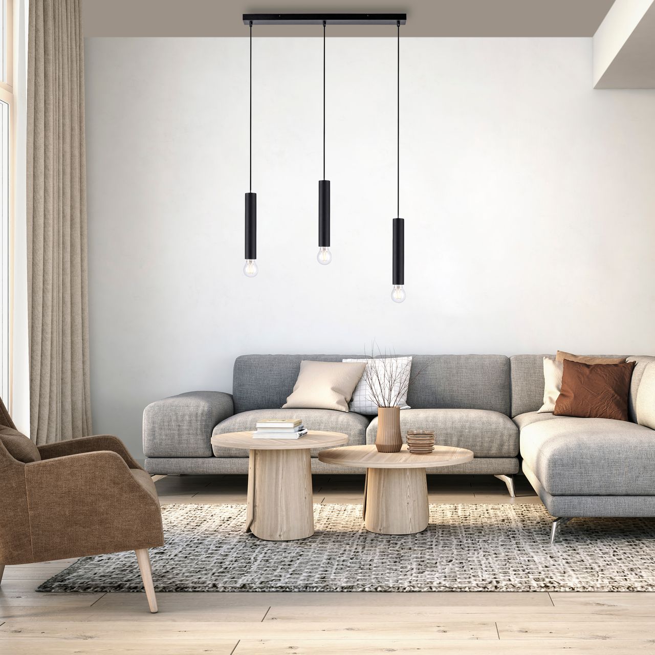 JUST LIGHT LeuchtenDirekt Pendelleuchte BRUNA, 3-flg., 3xE27/60Watt, Innenleuchte, IP20