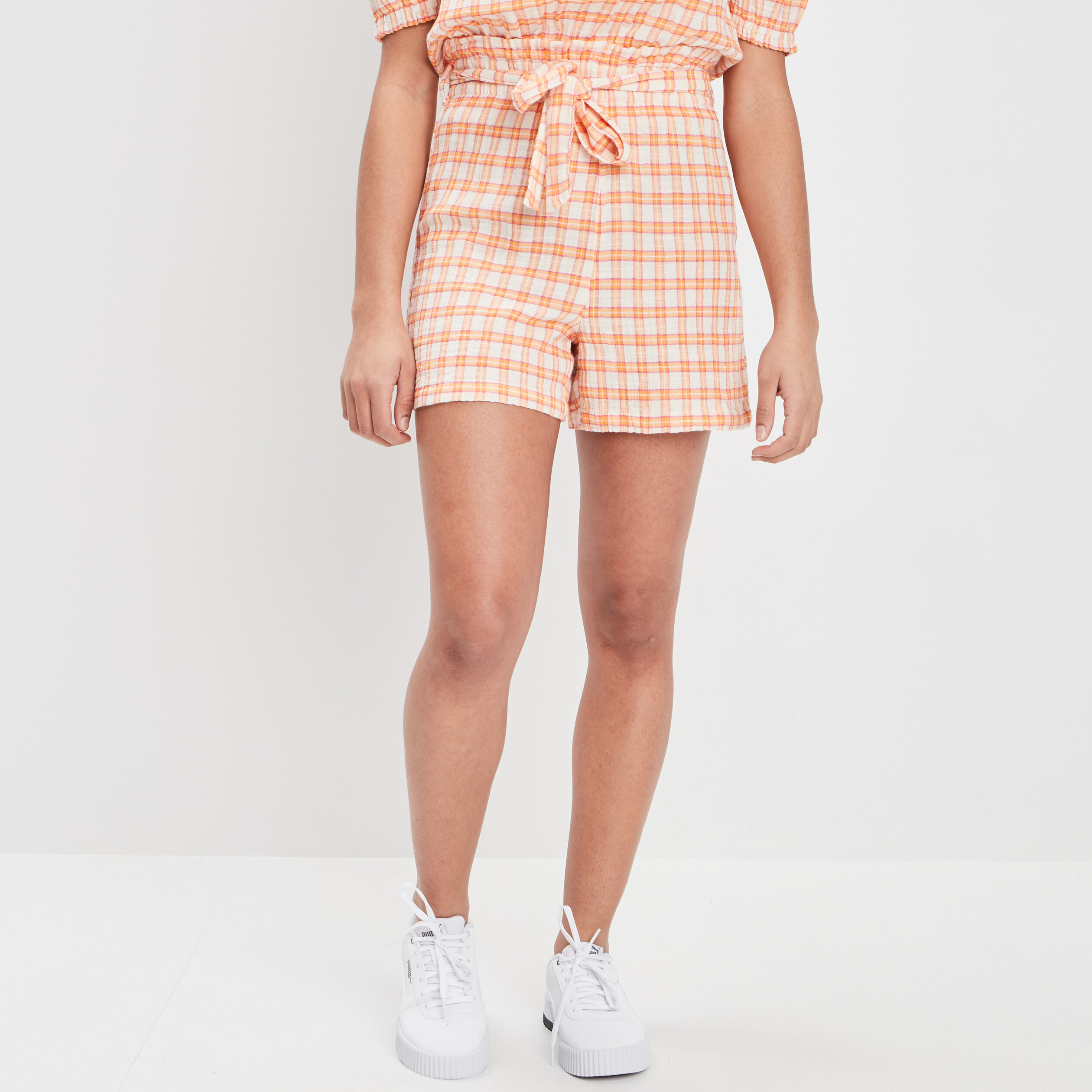 Short taille haute élastiquée orange femme | La Halle