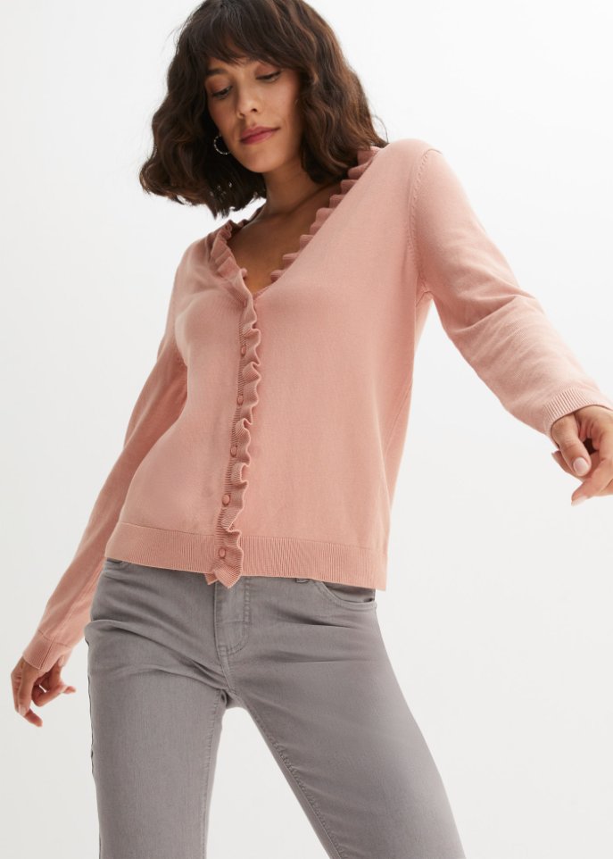 Strickjacke mit Rüschenkragen