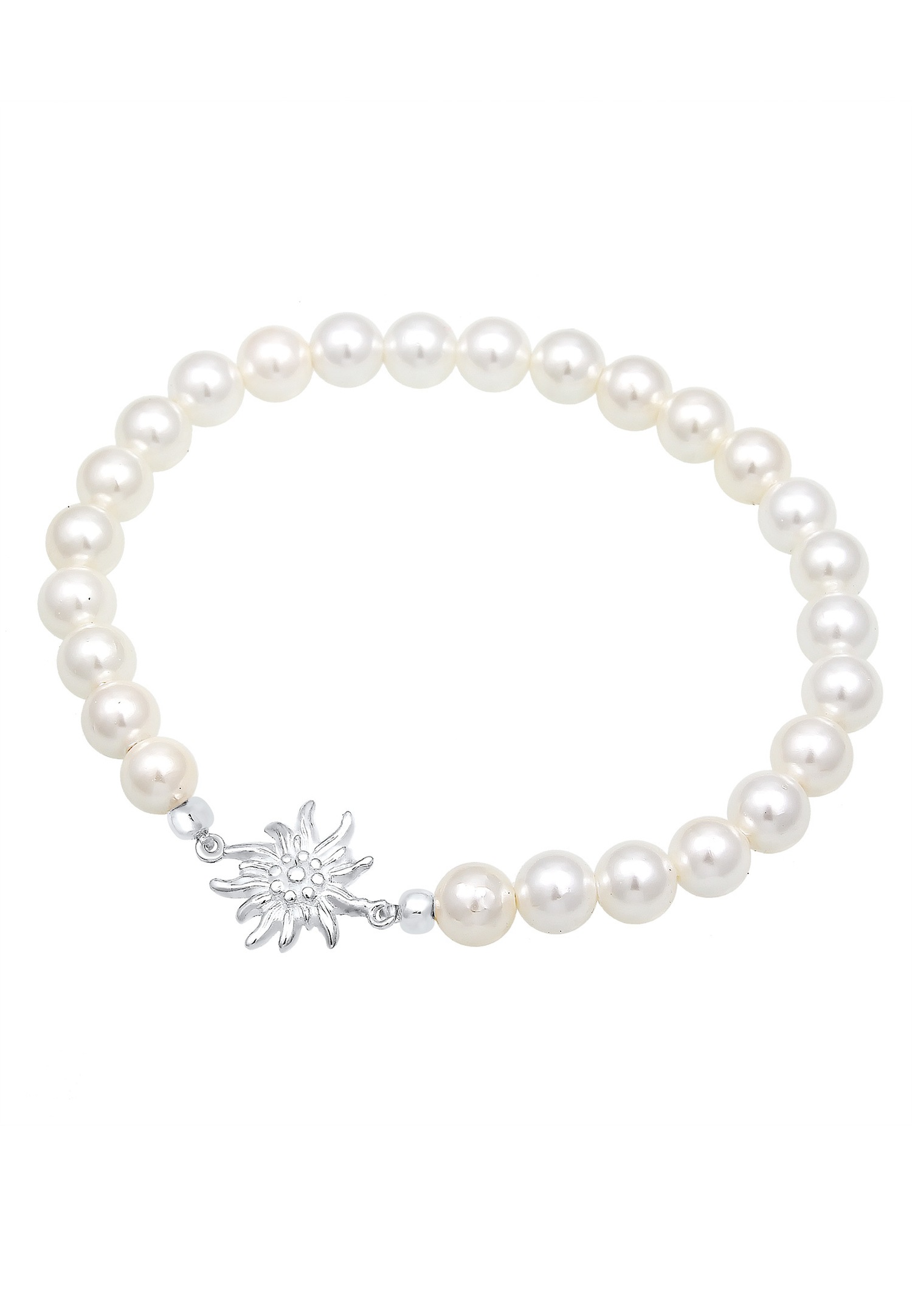 Pulsera tradicional Elli con cuentas de concha de edelweiss para mujer (plata 925/1000)