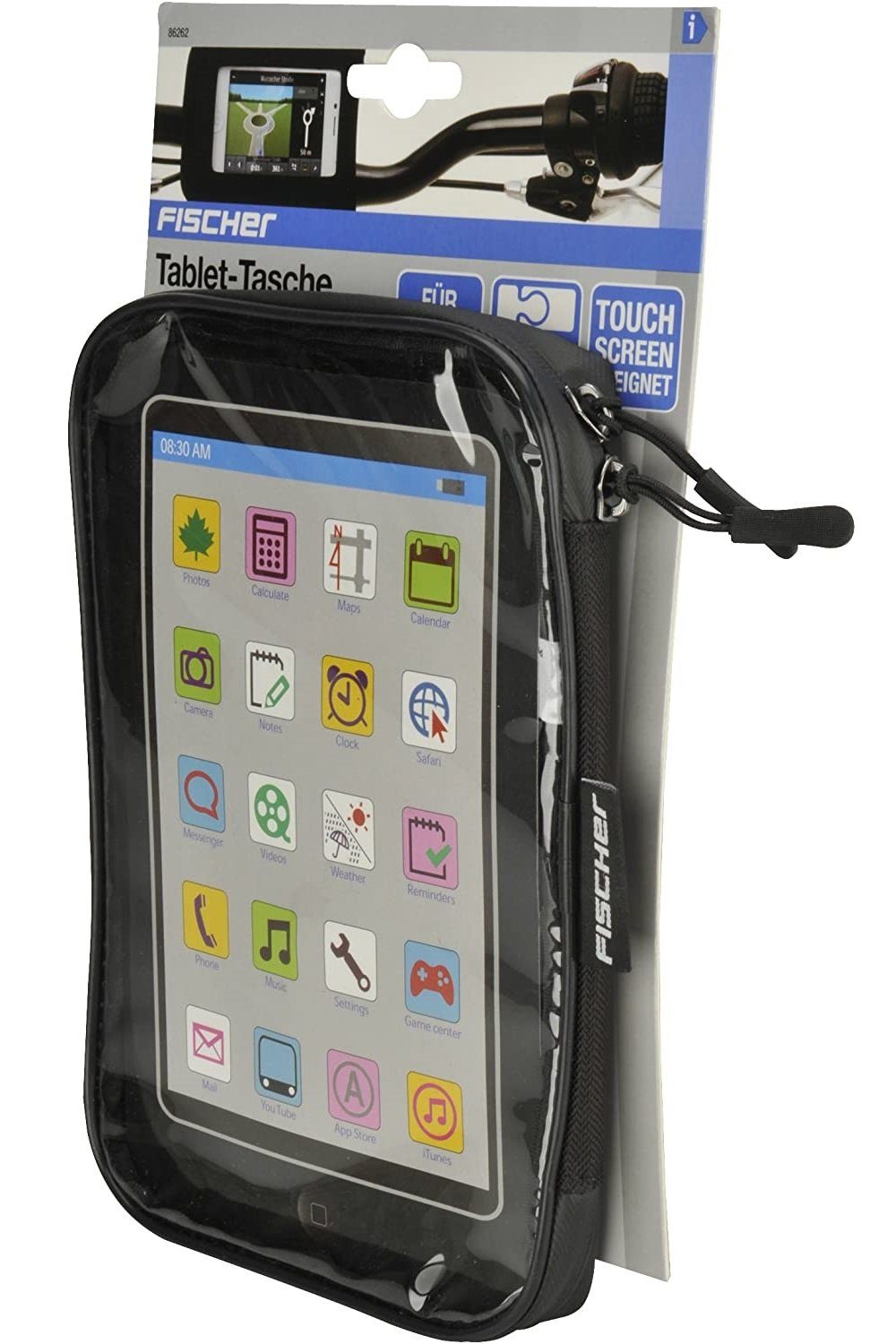 FISCHER Fahrrad Tablet-Tasche Lenker-Halterung Fahrrad Tablet-Halterung, (bis 8 Zoll, Wasserfest, Halter mit Klick-System, Fahrrad-Lenker 22-31,8mm)