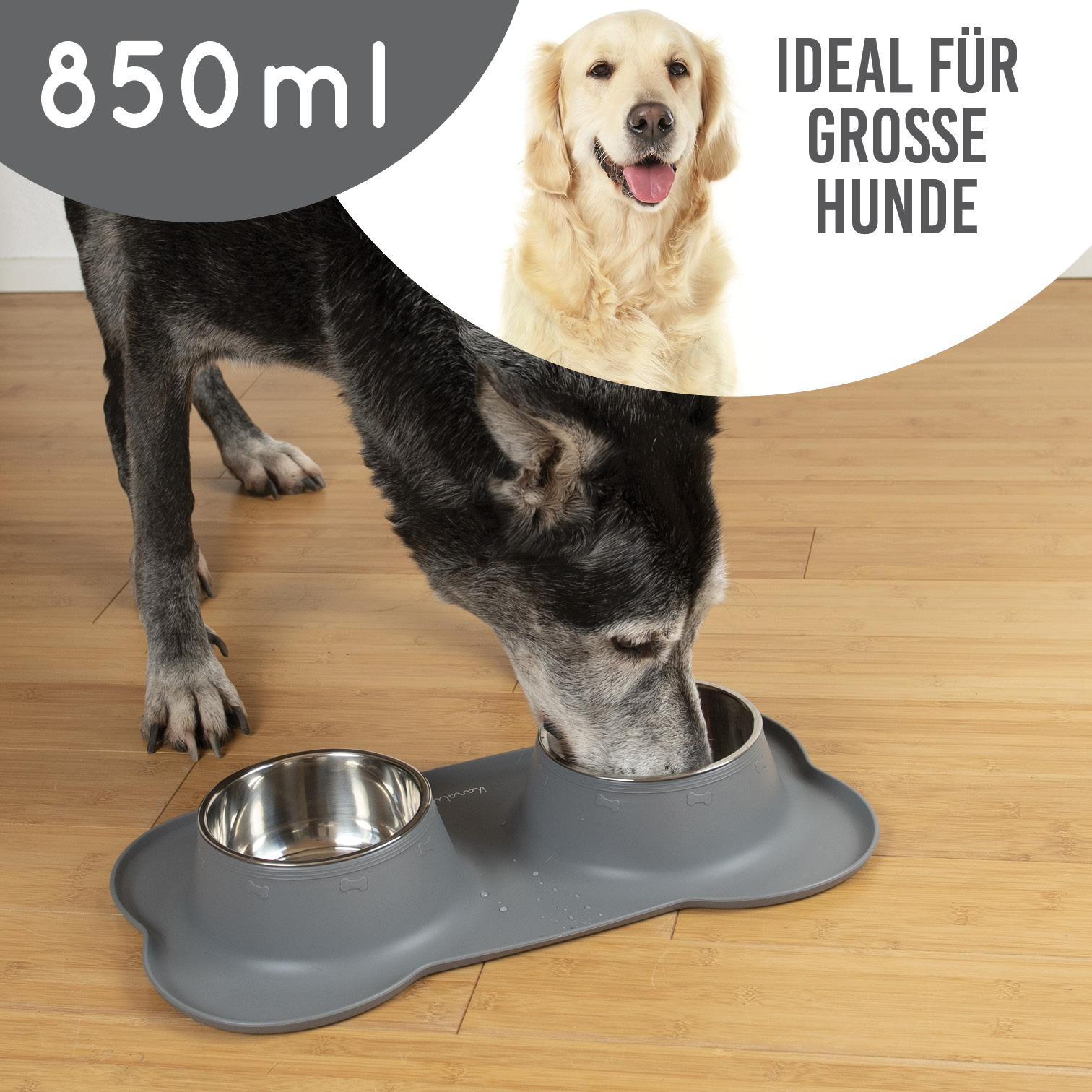 KaraLuna Futternäpfe KaraLuna Napfunterlage mit 4 Näpfen grau 850 ml