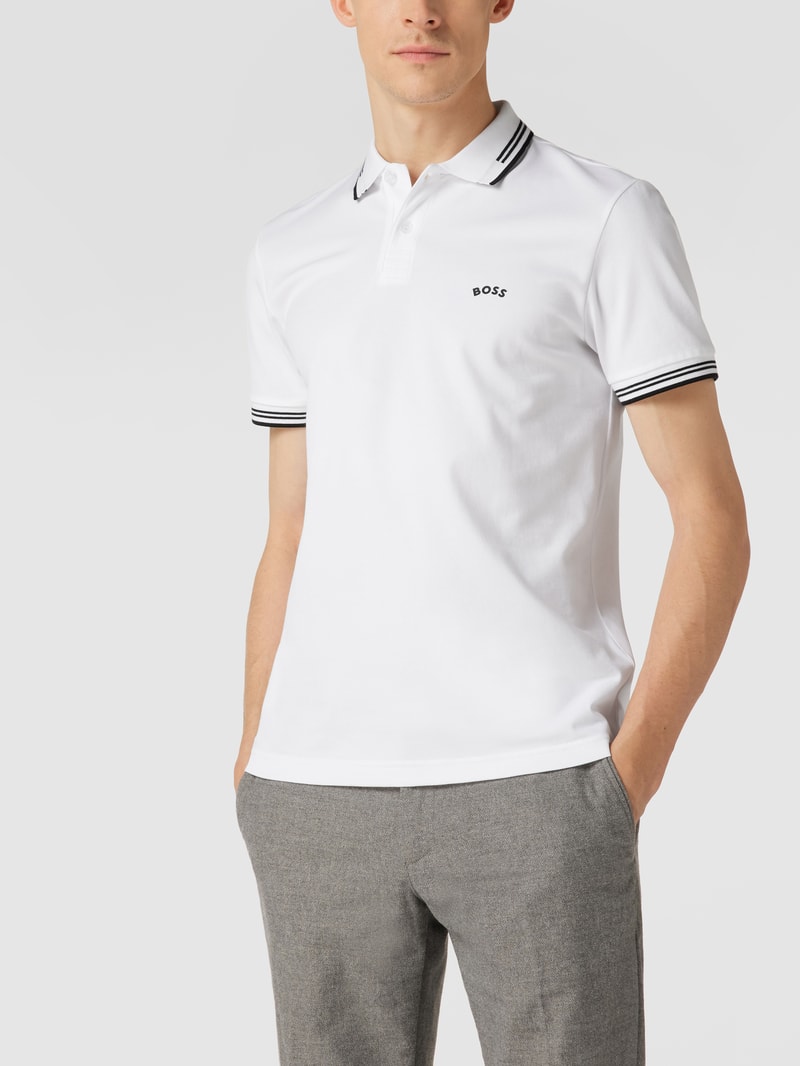 Slim Fit Poloshirt mit Kontraststreifen Modell 'Paul Curved' in weiß