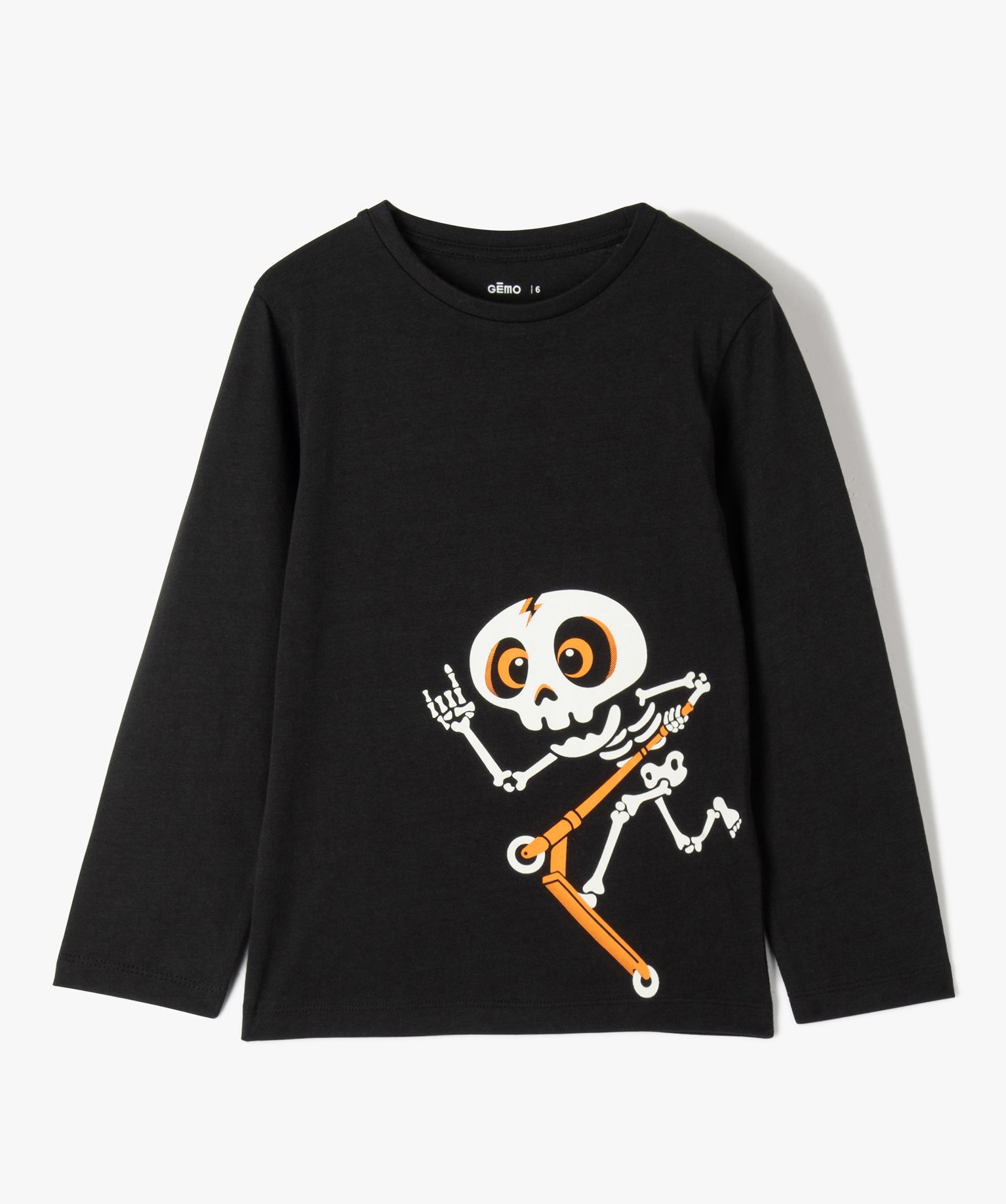 Tee-shirt Garçon à manches longues motif squelette phospho... noir | GEMO
