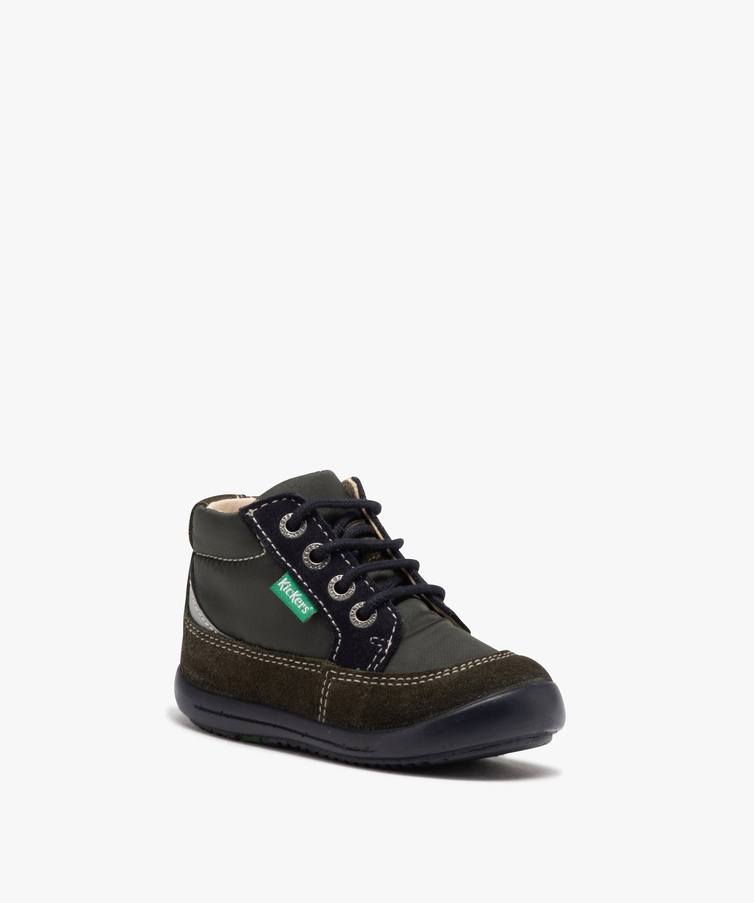 Bottillons Garçon en cuir bicolore à zip et à lacets - Ki... vert | GEMO