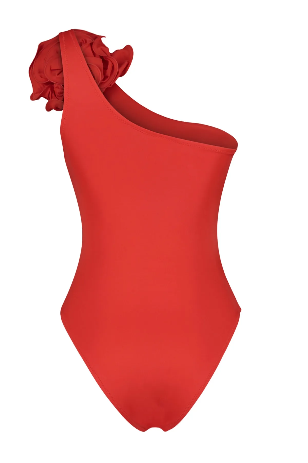 Trendyol Collection  Roter, einschultriger, normaler Badeanzug mit Blumenapplikation TBESS23MA00401