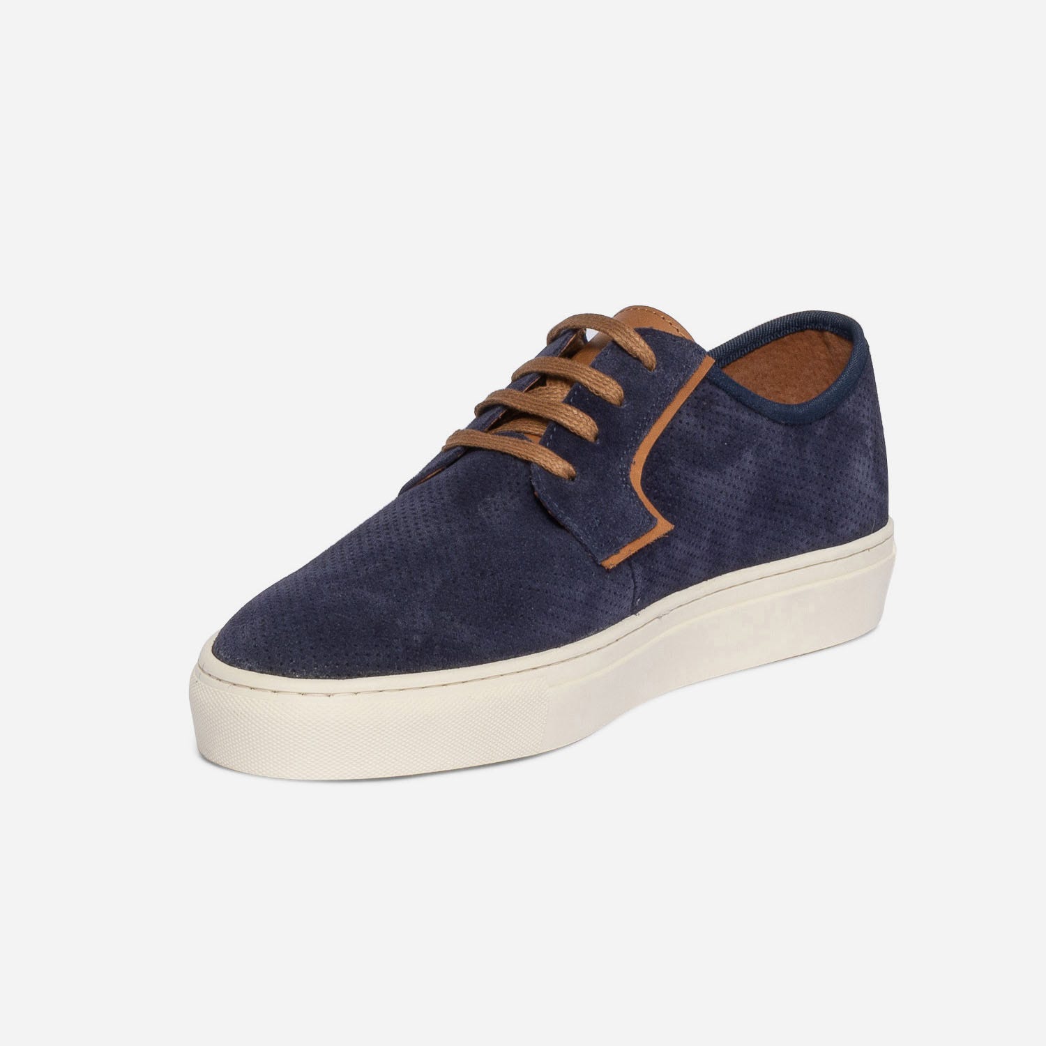 Tennis bleu marine en cuir velours perforé