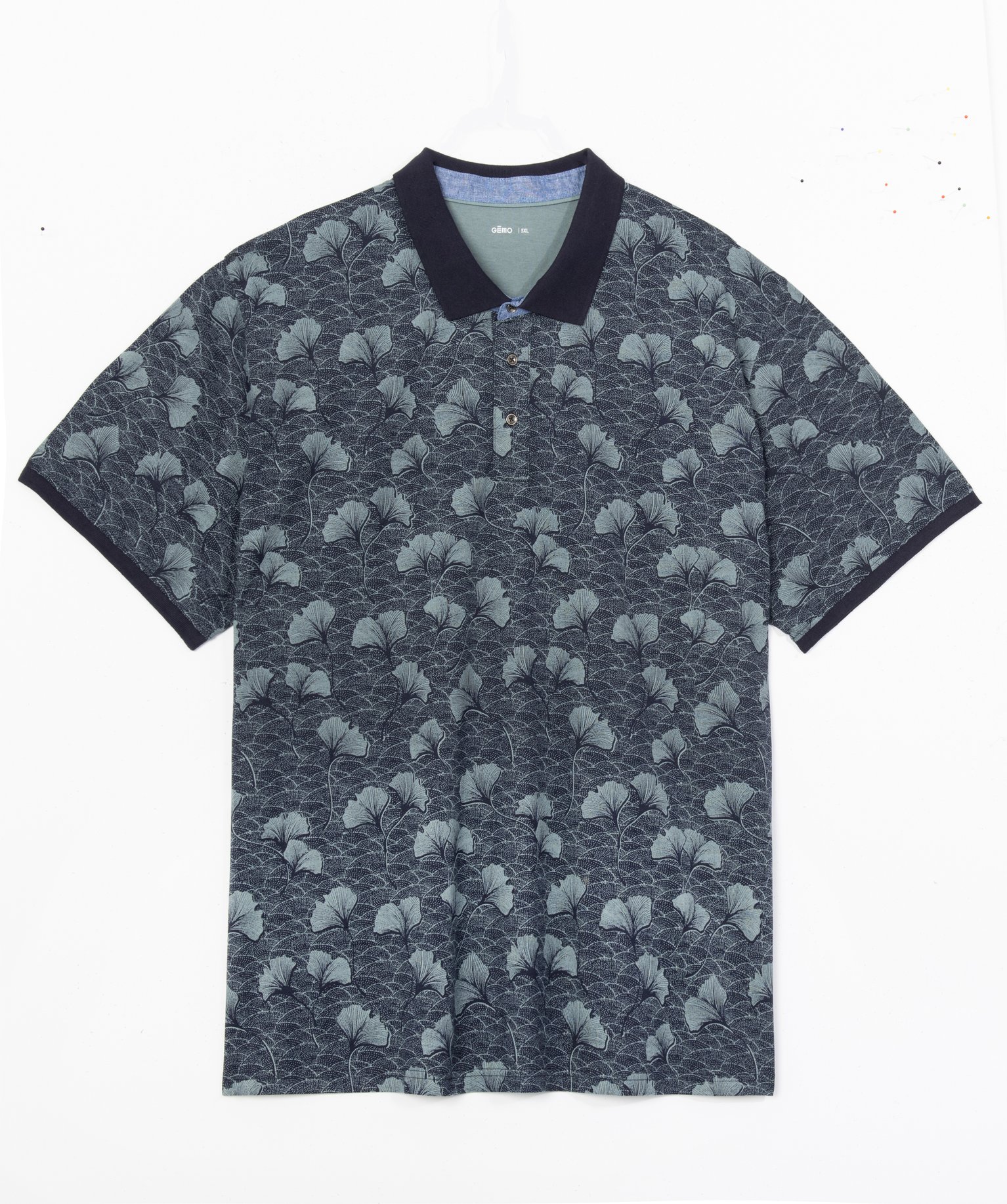 Polo homme grande taille à manches courtes et motif feuille bleu | GEMO