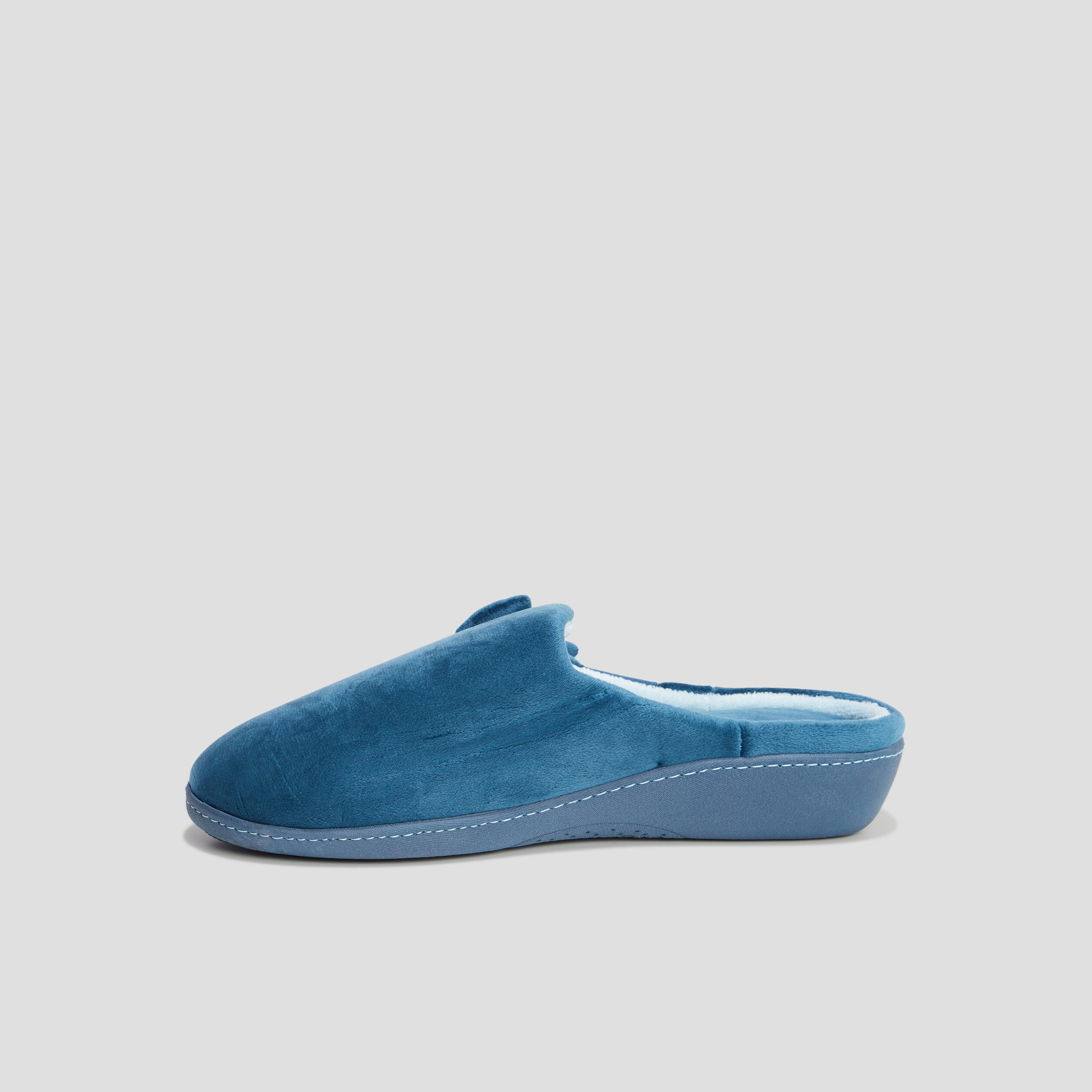 Chaussons mules velours Isotoner bleu canard femme | La Halle