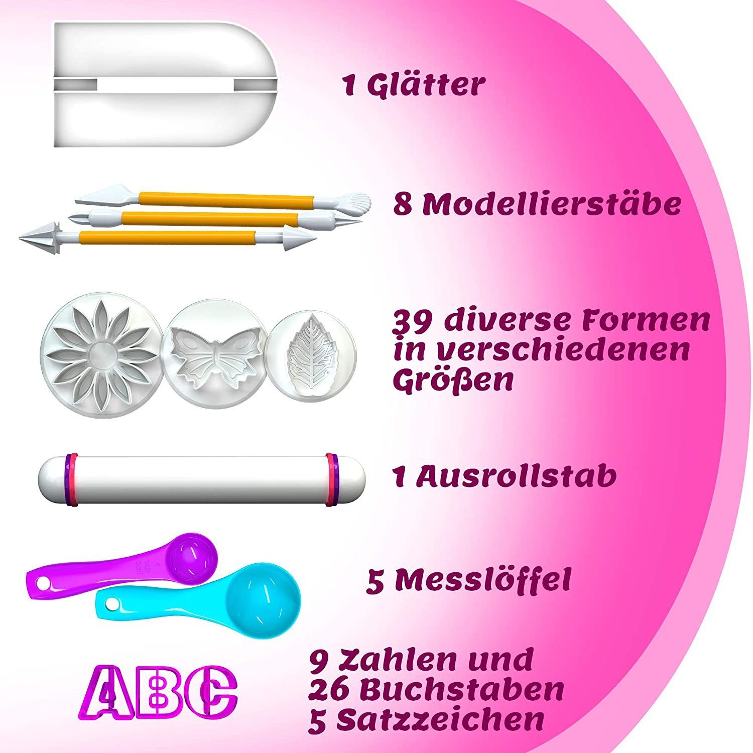 Homtrix Ausstechform, Kunststoff, (Set, 94-St., XXL), Buchstaben & Zahlen, Zeichen, 39 Ausstechformen